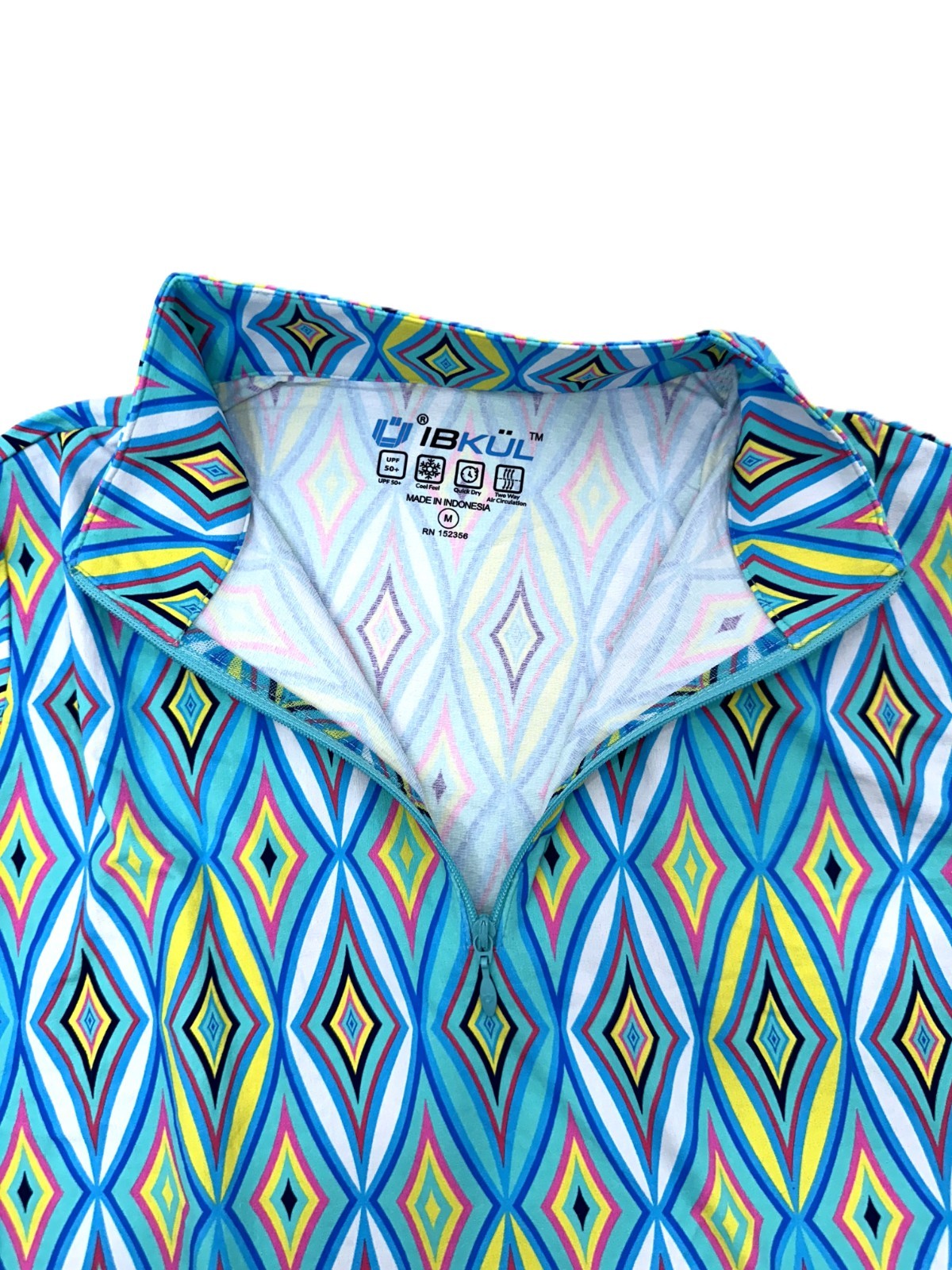 $101 IBKUL Women’s Romina Print Long Sleeve Mock Neck Top-Seafoam-Medium-New Tag