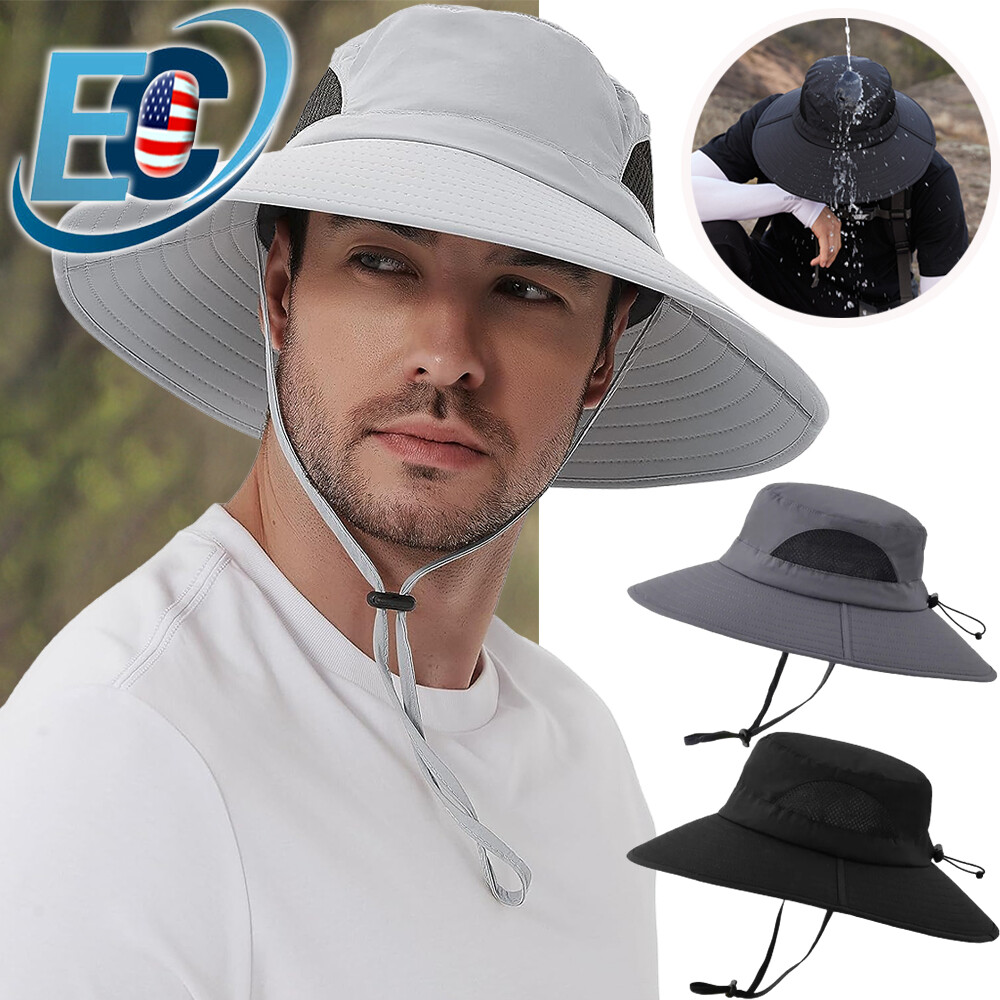 Men Wide Brim Sun Hat UV Protection Bucket Cap For Hiking Camping Fishing Safari