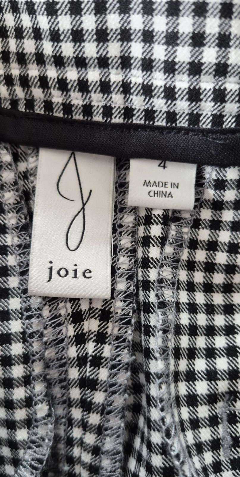 Joie Women’s Black White Checker Pants Size 4 Belted Tie Career Trouser Pockets