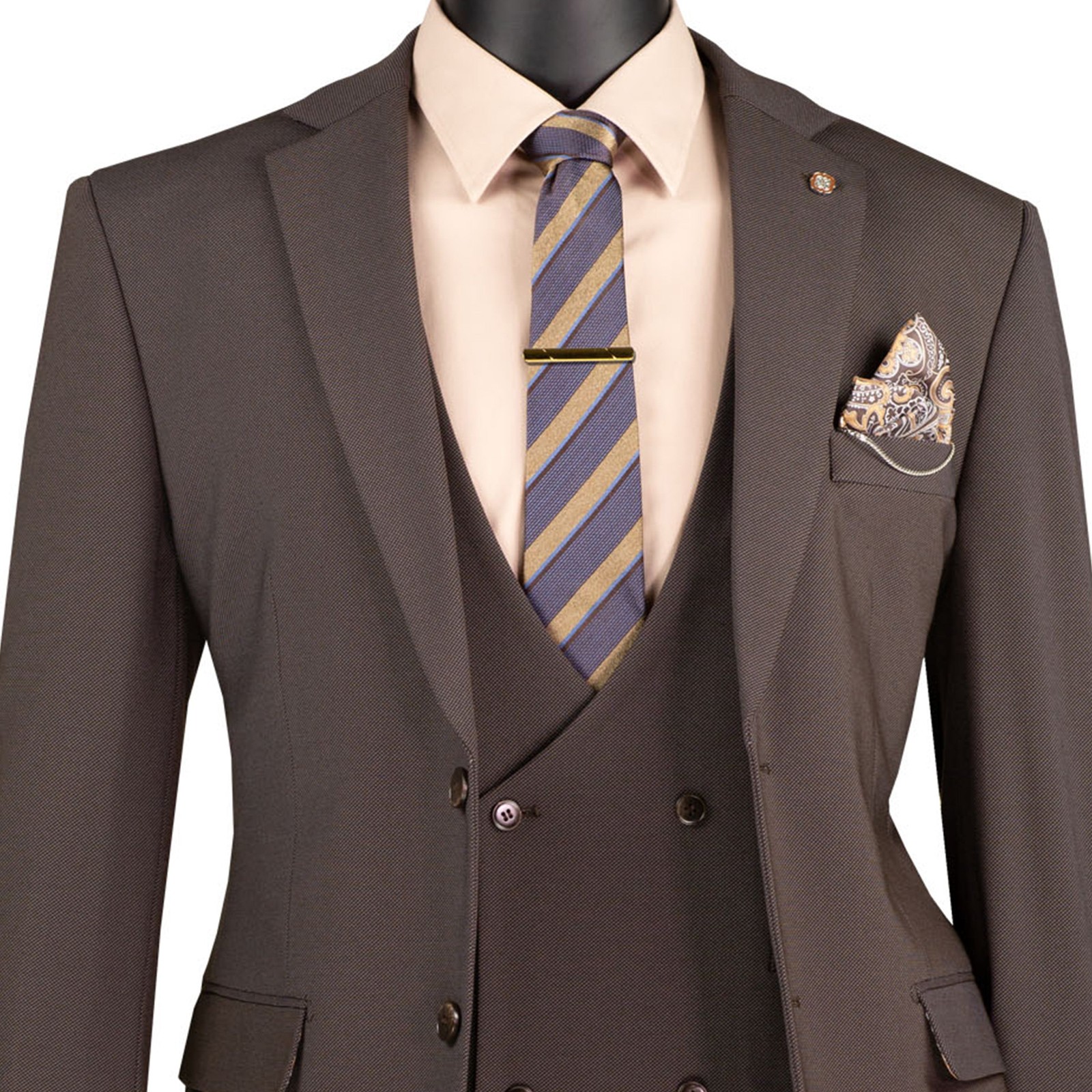 VINCI Men’s Brown 3pc Super Stretch Modern Suit w/ Flex Waist – Washable – NEW