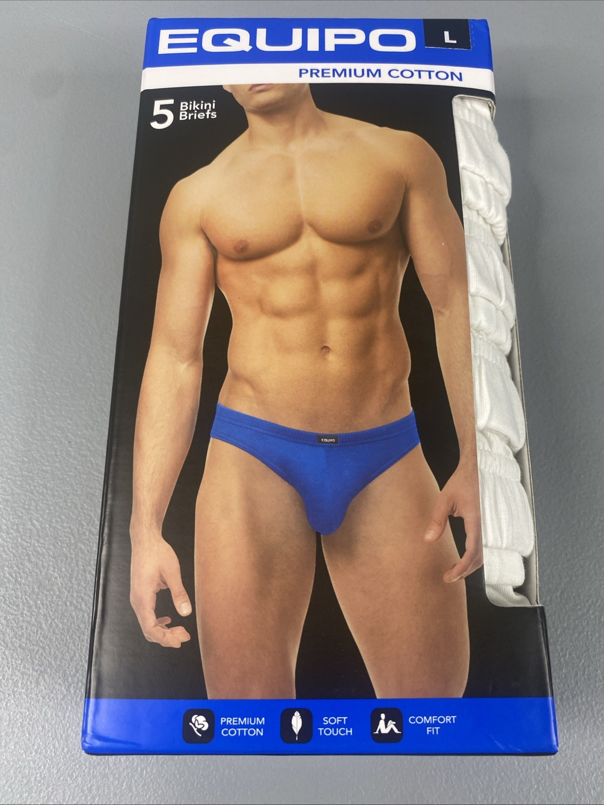 EQUIPO 5PK Bikini Briefs Large White Premium Cotton Comfort Fit Underwear 36-38