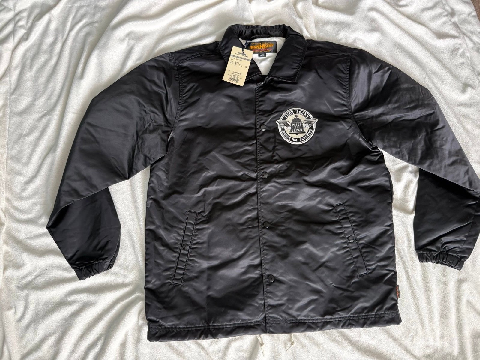 NEW Iron Heart 4.8oz Nylon Coach Jacket IHJ-160-BLK- Black sz Large Self Edge