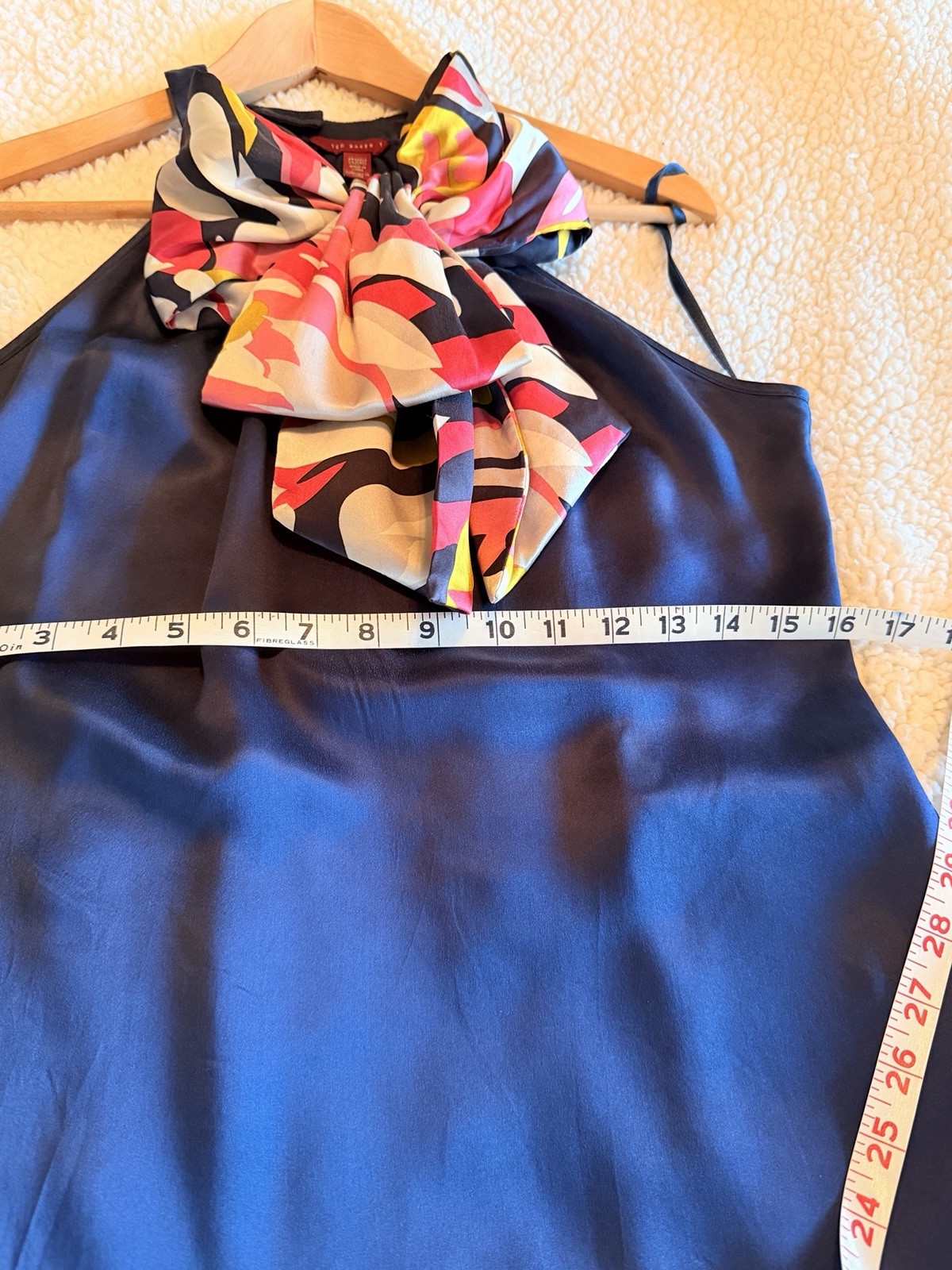 TED BAKER 100% Silk Womens Halter Bow Blue Dress Size 1 US 2-4
