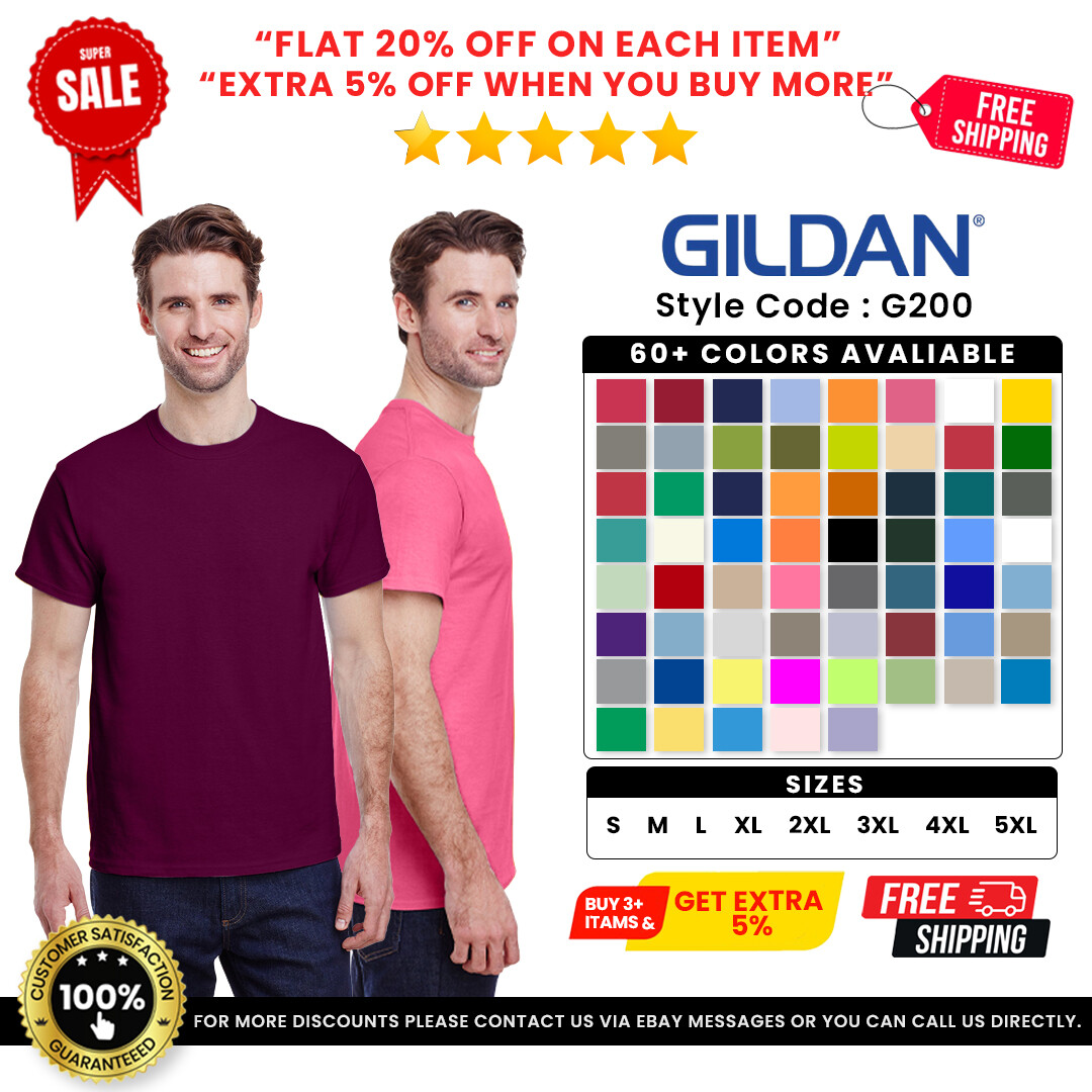 Gildan G200 Unisex Adult USA Cotton Crew Neck Short Sleeve Ultra Tee T-Shirt