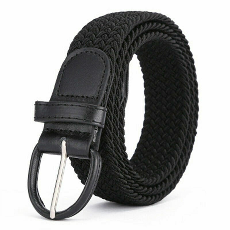 7001 Men’s Leather Covered Buckle Woven Elastic Stretch Belt 1-1/4″ Wide
