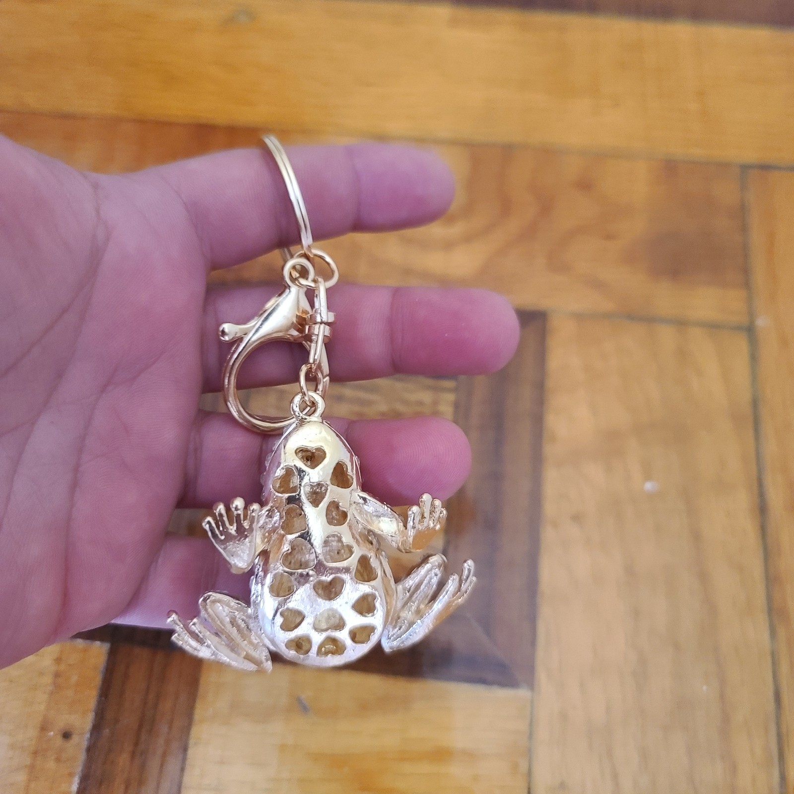White Crystal Stone and Gold Tree Frog Keychain Keychain Bag Charm Purse