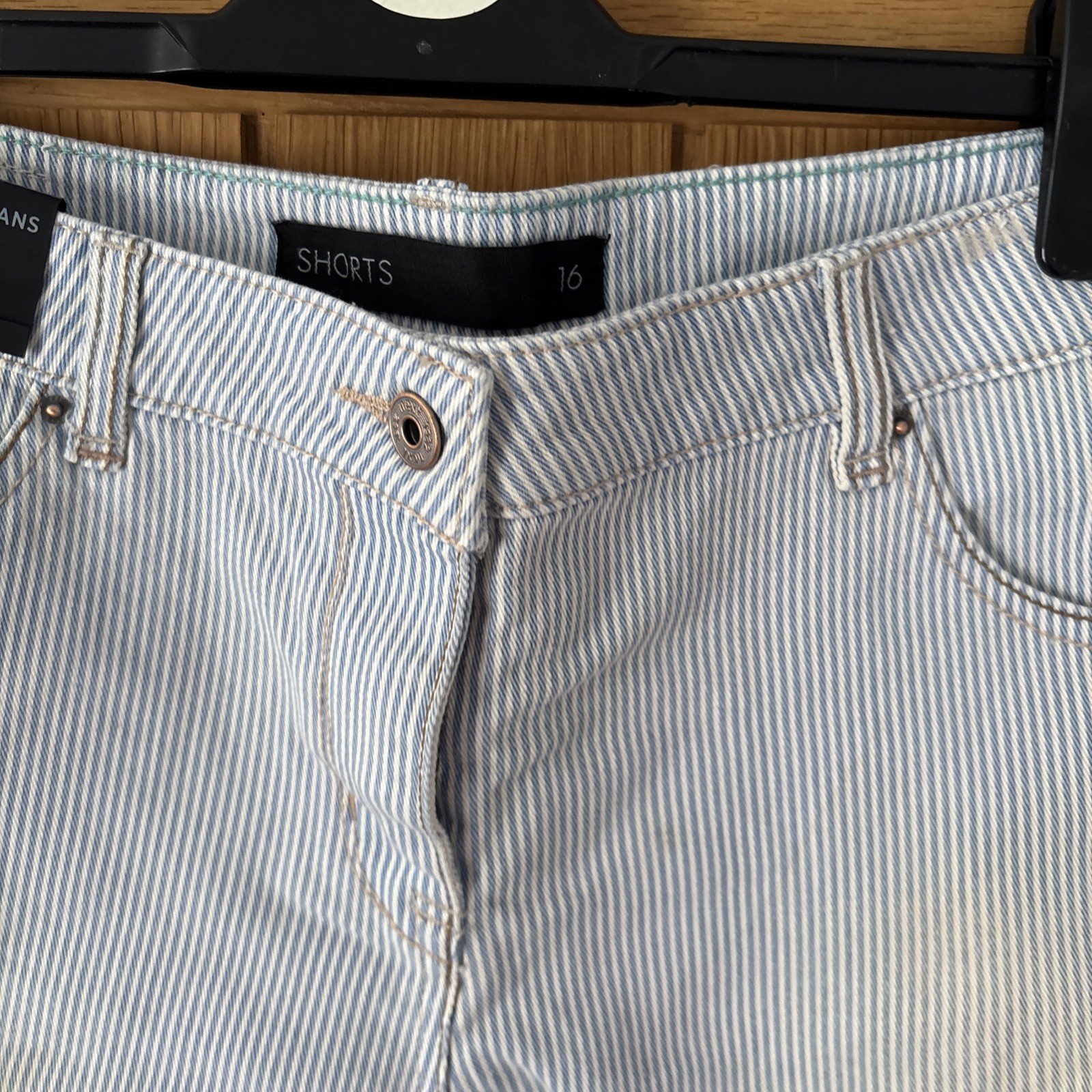 Next Light Wash Striped Distressed Denim Shorts Size 16 BNWOT