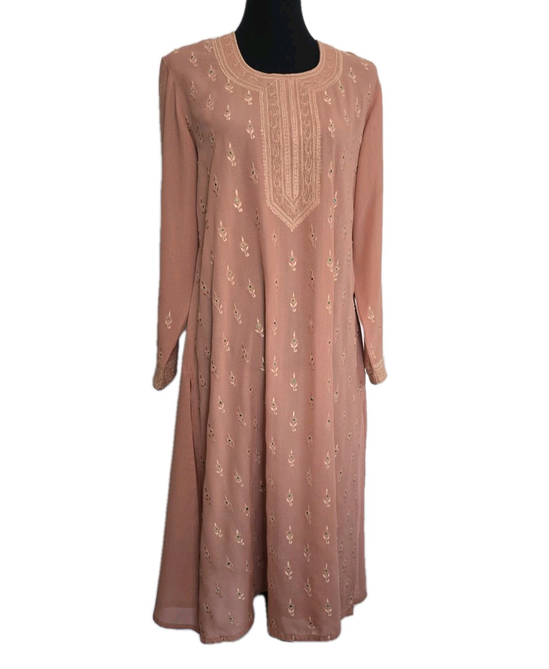 Peach Kurta Semi Sheer Size 38 Gota/Zari Embroidery • Emerald Detail • NWOT