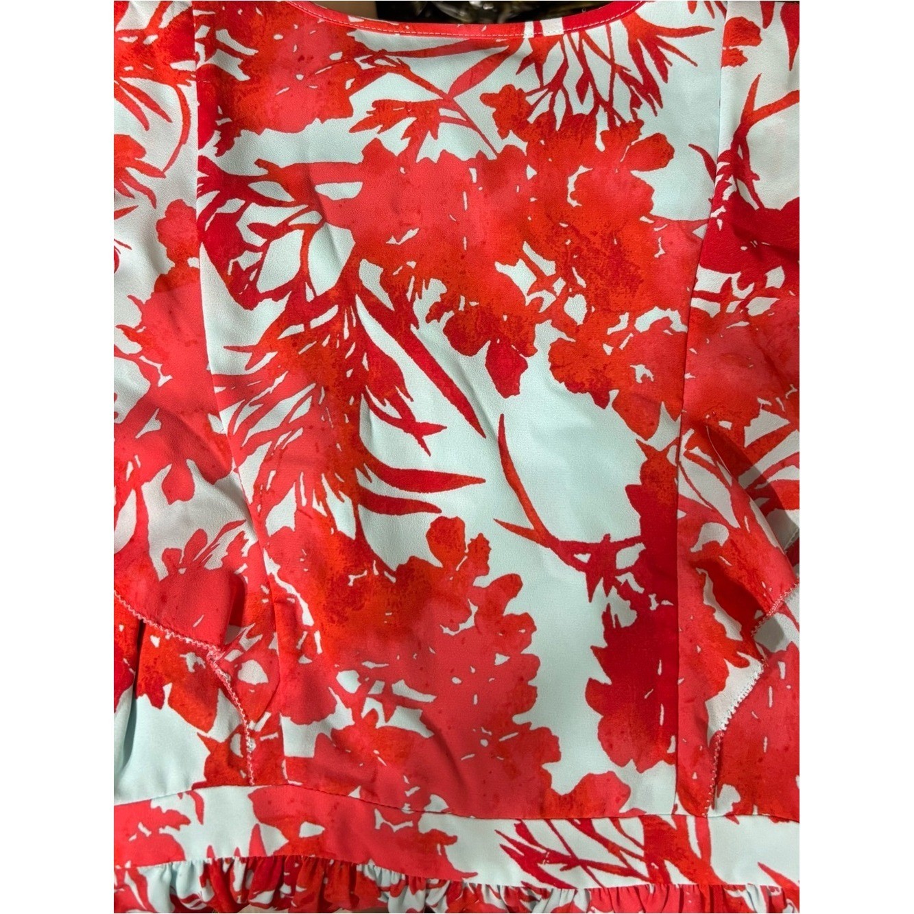 BR Sz 0 NWT Floral Ruffle Sleeve Dress Aqua Pink Fit & Flare Pockets Dressy Chic