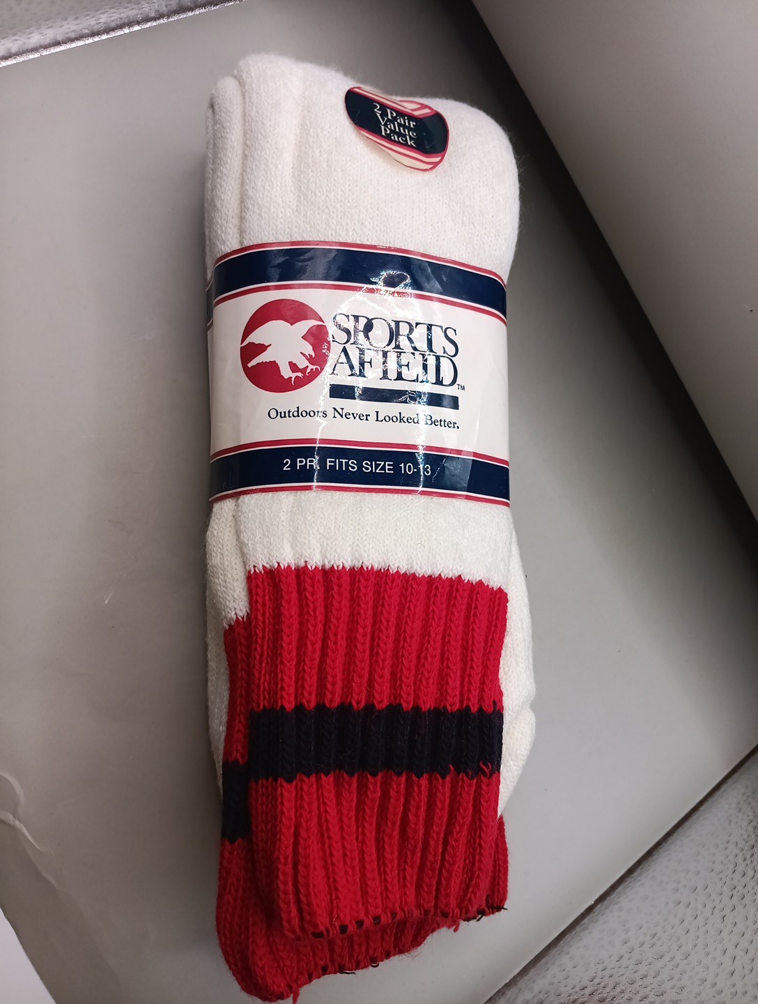 Vintage Sports Afield 2 Pair Sport Socks. Cotton Natural Blend. Sock Size 10-13