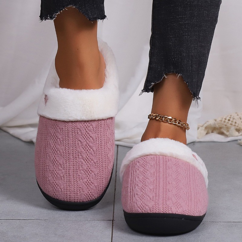 Women’s Plush Fleece-Lined Warm Cotton Slippers Cozy Non-Slip Indoor House Shoes