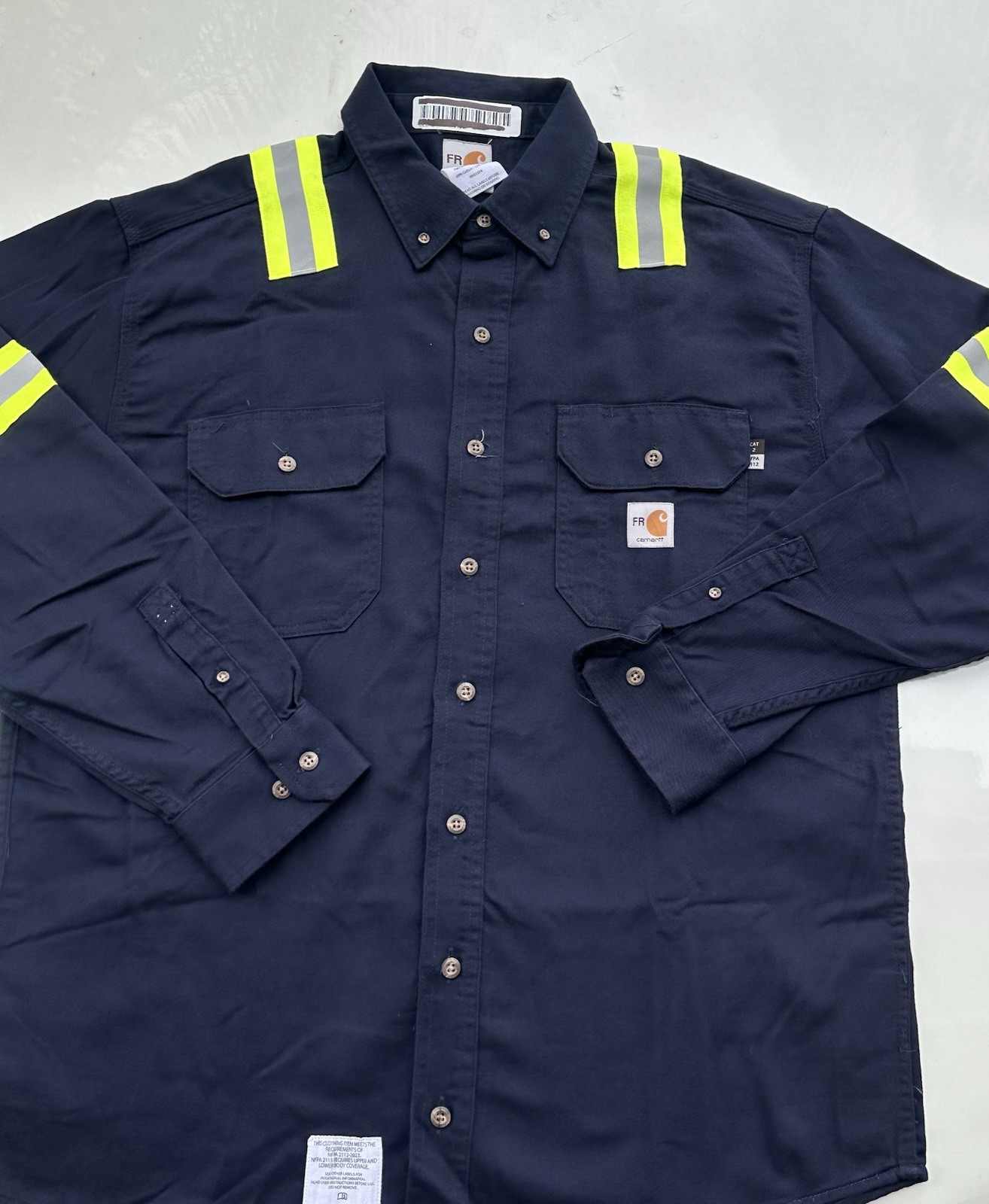 Lot Of 2 Carhartt FR Hi-Visibility Cotton Work Shirts Medium LJ CAT 2 NFPA 2112