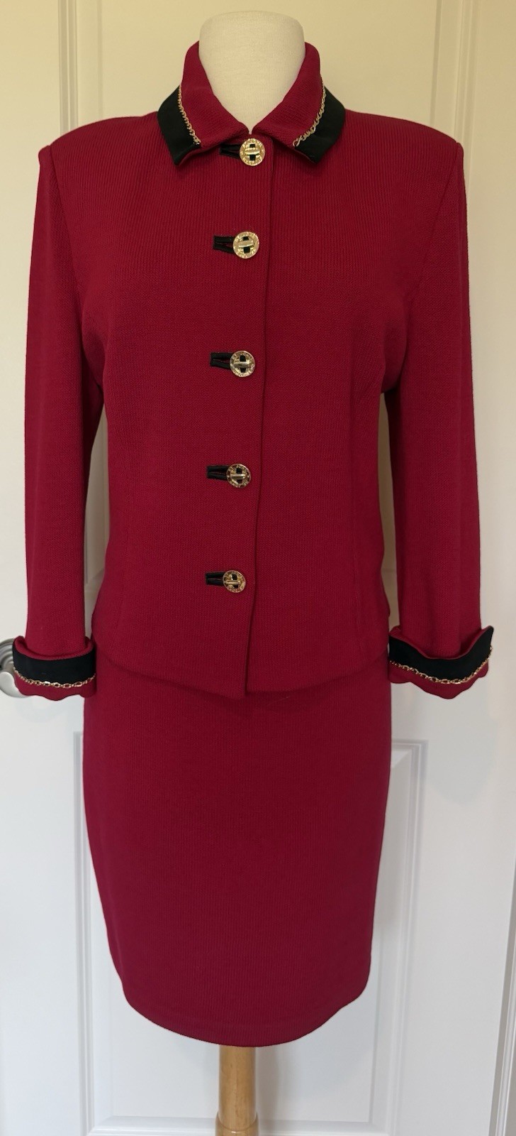 St. John Women’s 3pc Knit Skirt Suit Set Pink Solid Jacket Skirt Top sz 12