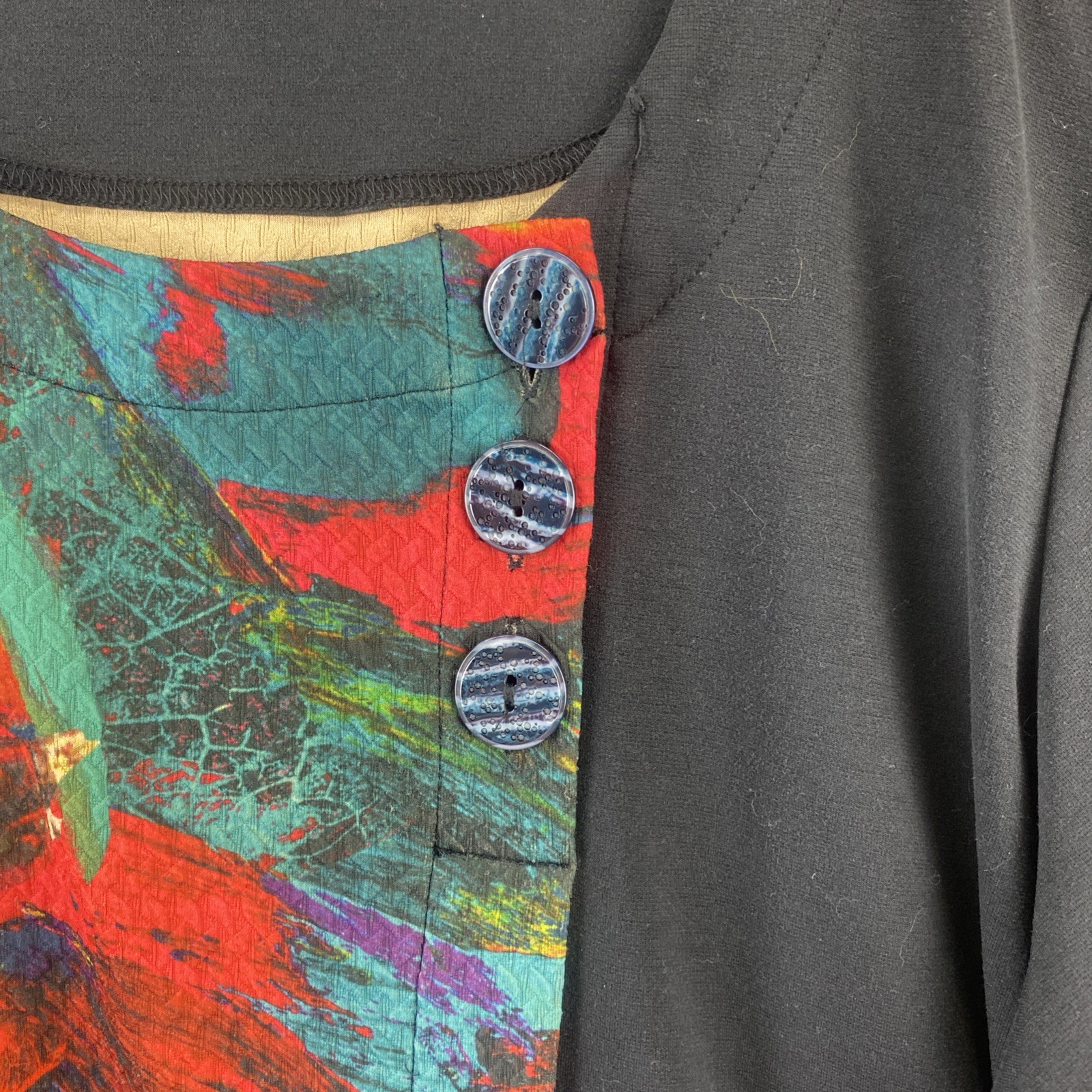 Ali Miles Womens 2X Black Abstract Art Zip Pocket Tunic Top Plus Size