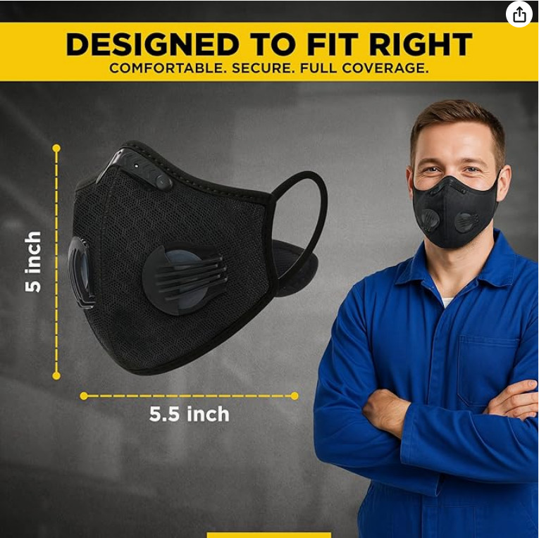 Half Face Cover Respirator Dust Mask Anti Air Pollution Reusable With Filters