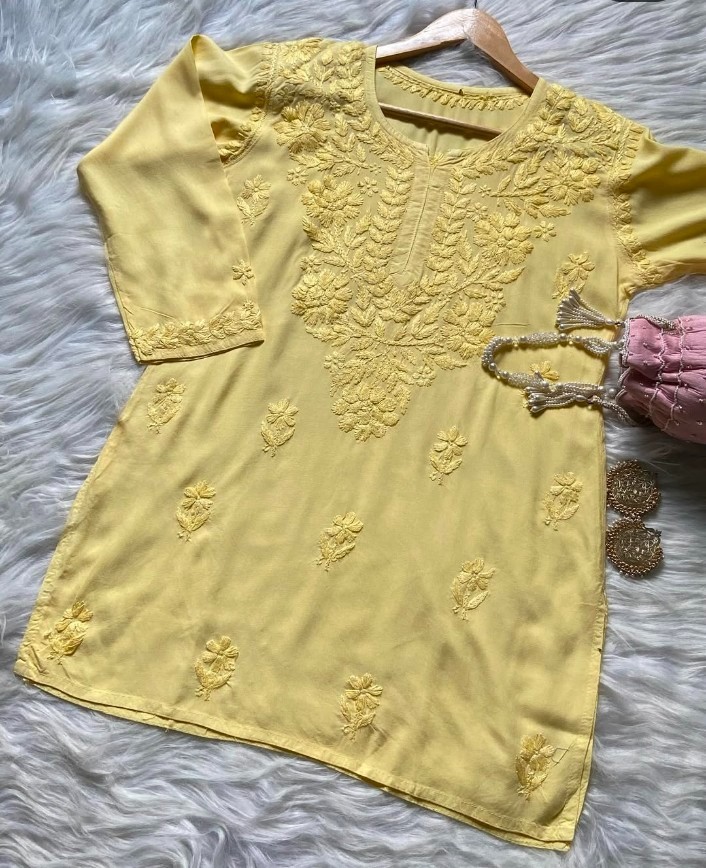 Chikankari Handwork Embroided Short Premium Kurtis