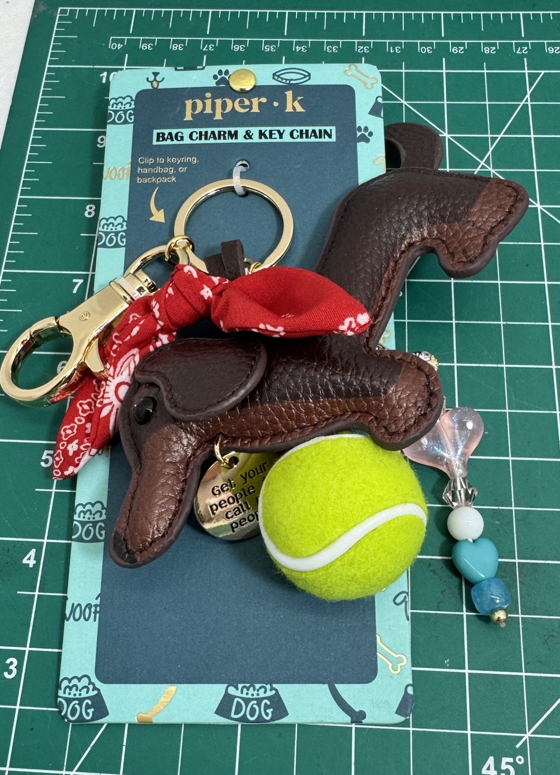 New Piper K Dachshund Keychain Bag Charm Tennis Ball Bone Red Bandara Brown Dog