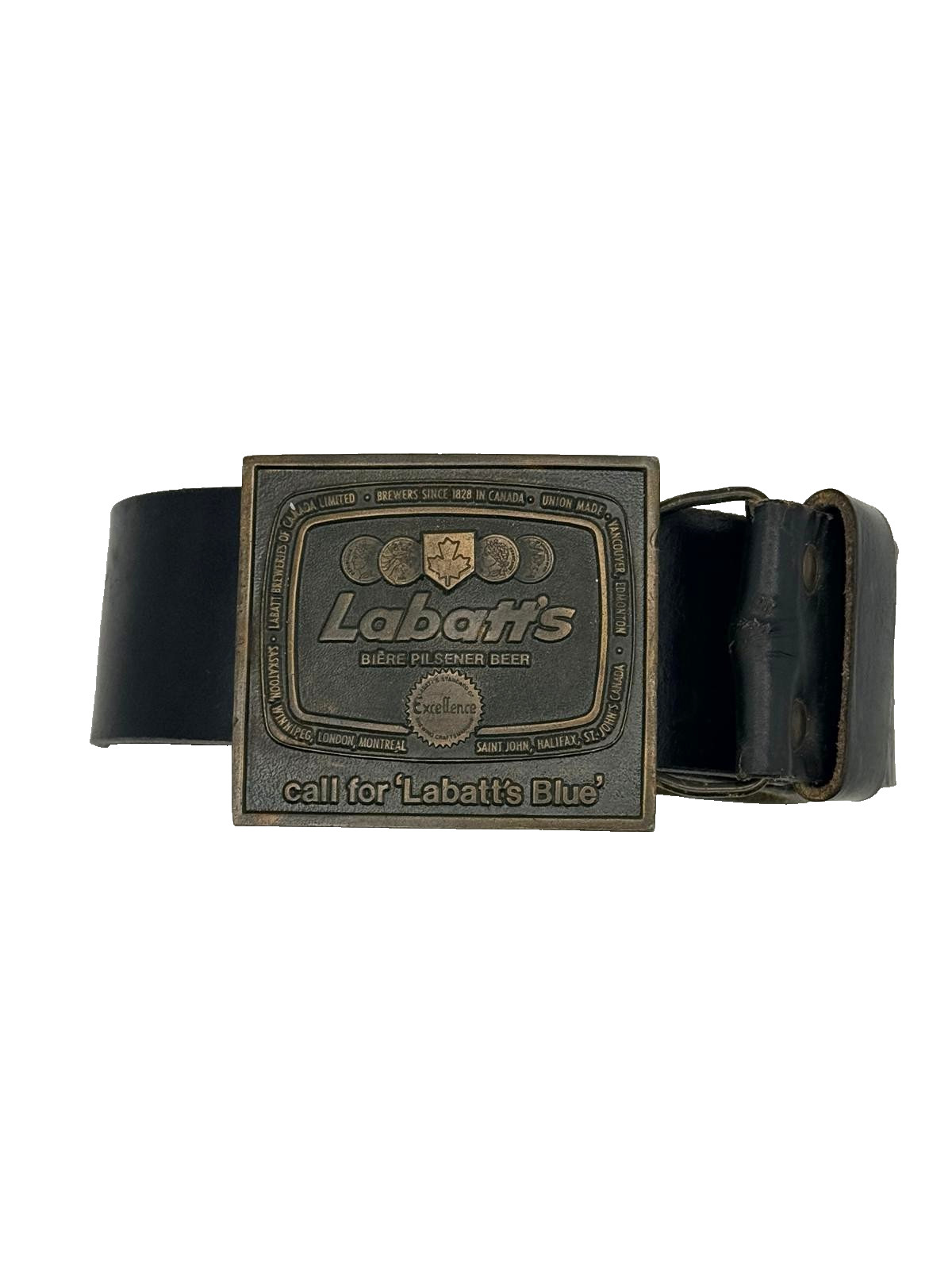 VINTAGE 1976 LABATT’S BLUE PILSENER BEER BRASS/METAL BELT BUCKLE