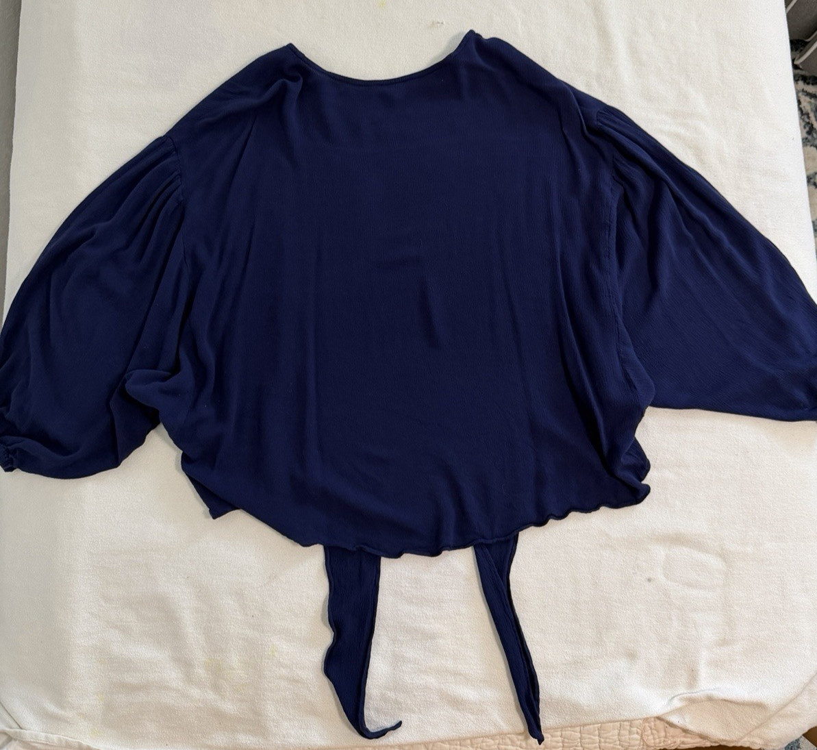 Jodifl Navy Blue Embroidered Floral Boho Peasant Blouse Top Small