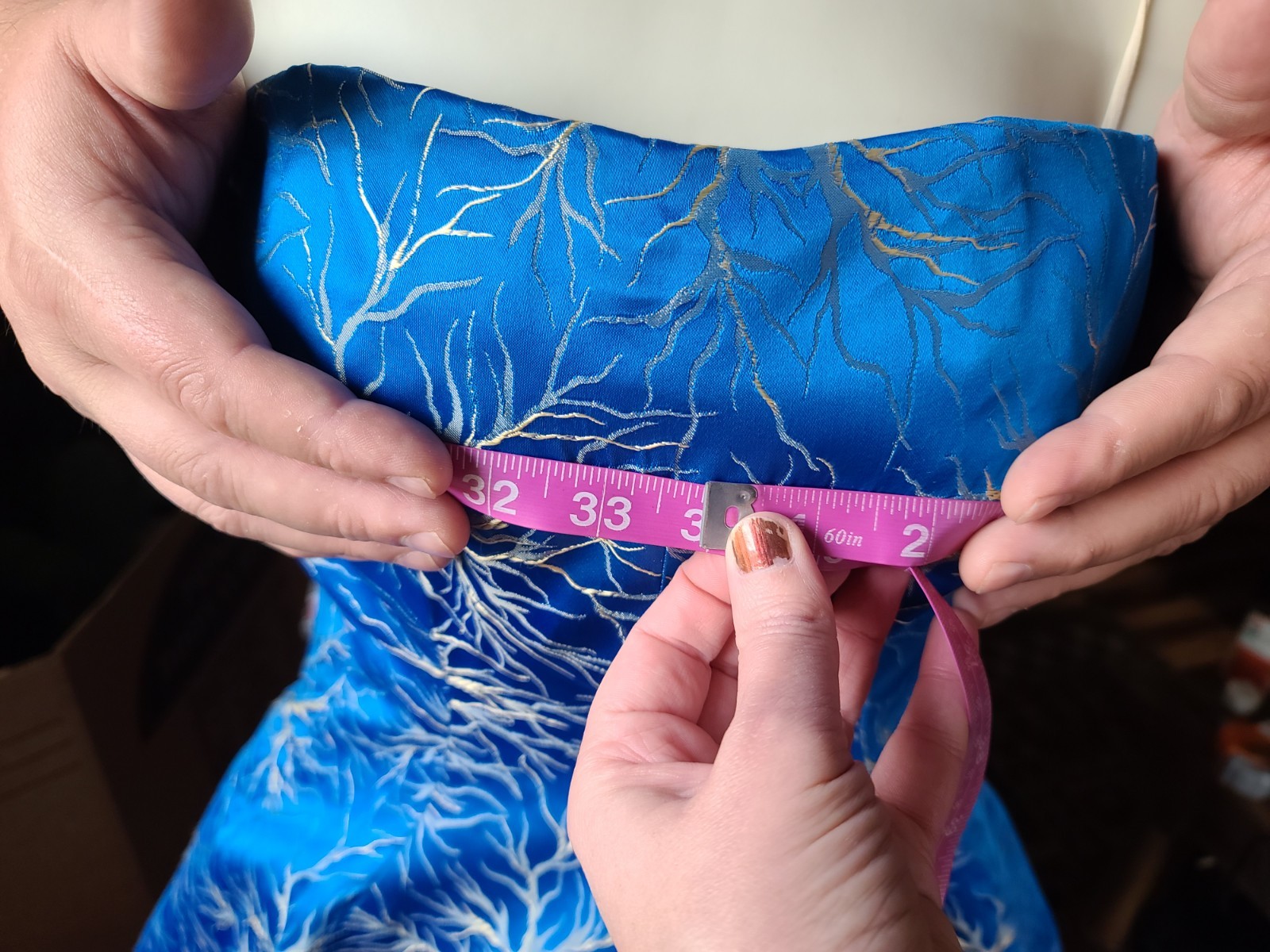 Rare VTG 50s FRANK USHER Blue Metallic Lightning/Branch/Neuron Jacquard Dress