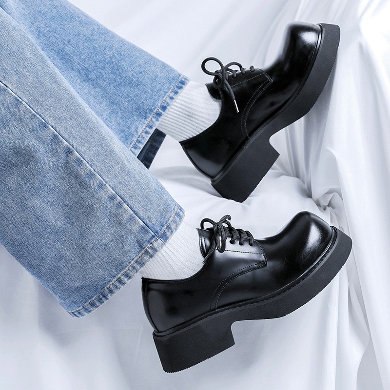Fashion Men‘s Platform Big Round Toe Leather Derby Shoes Dress Wide Large Size