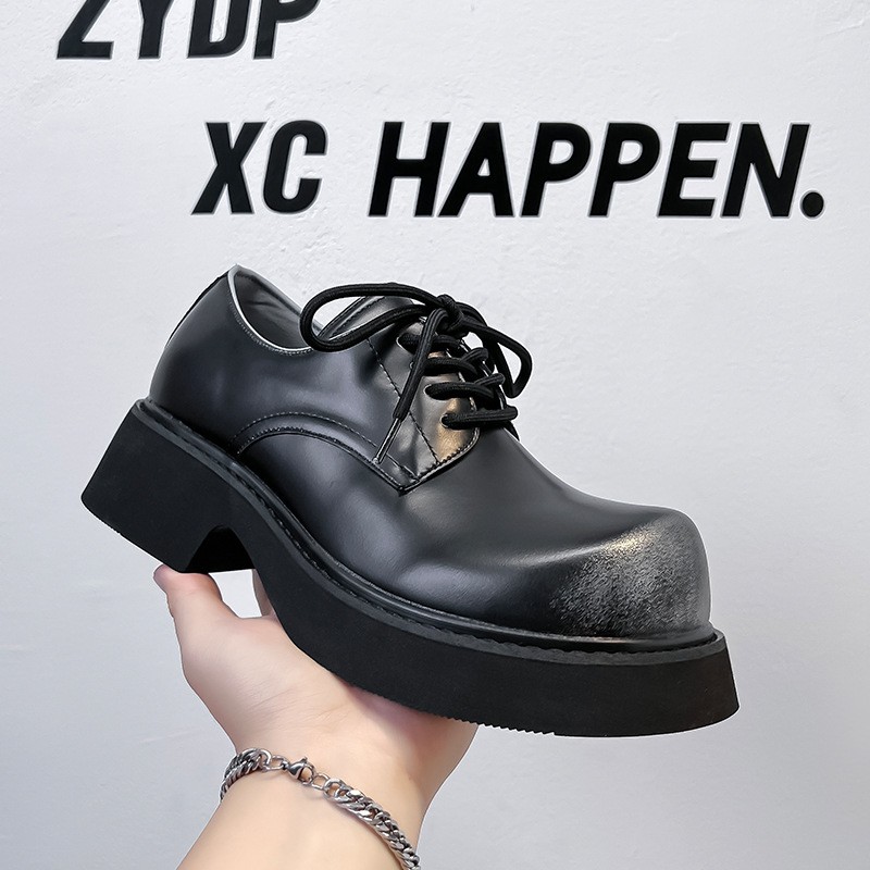 Fashion Men‘s Platform Big Round Toe Leather Derby Shoes Dress Wide Large Size