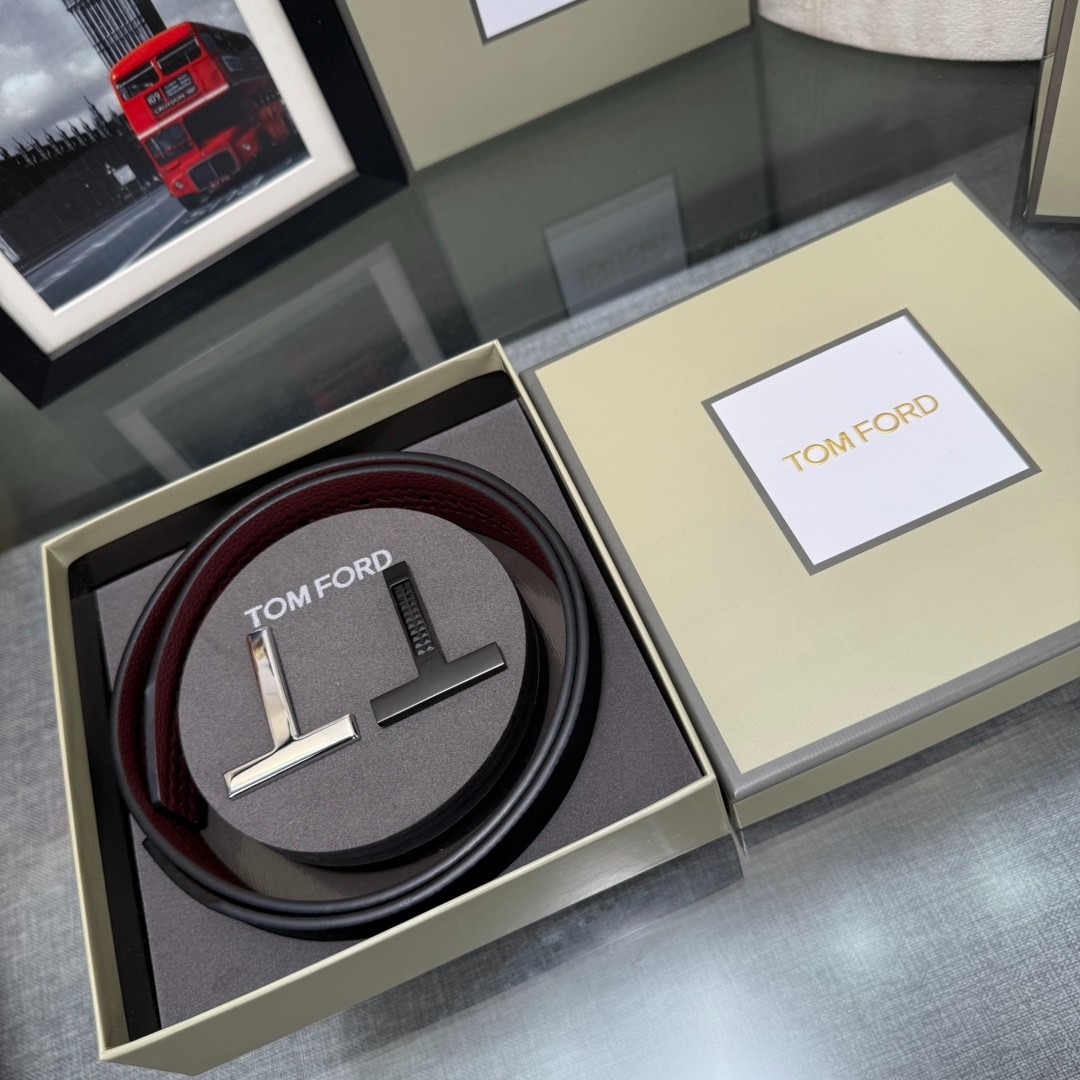 Tom Ford Handmade Double-Buckle Reversible Belt Black/Red 3.8cm/1.50″
