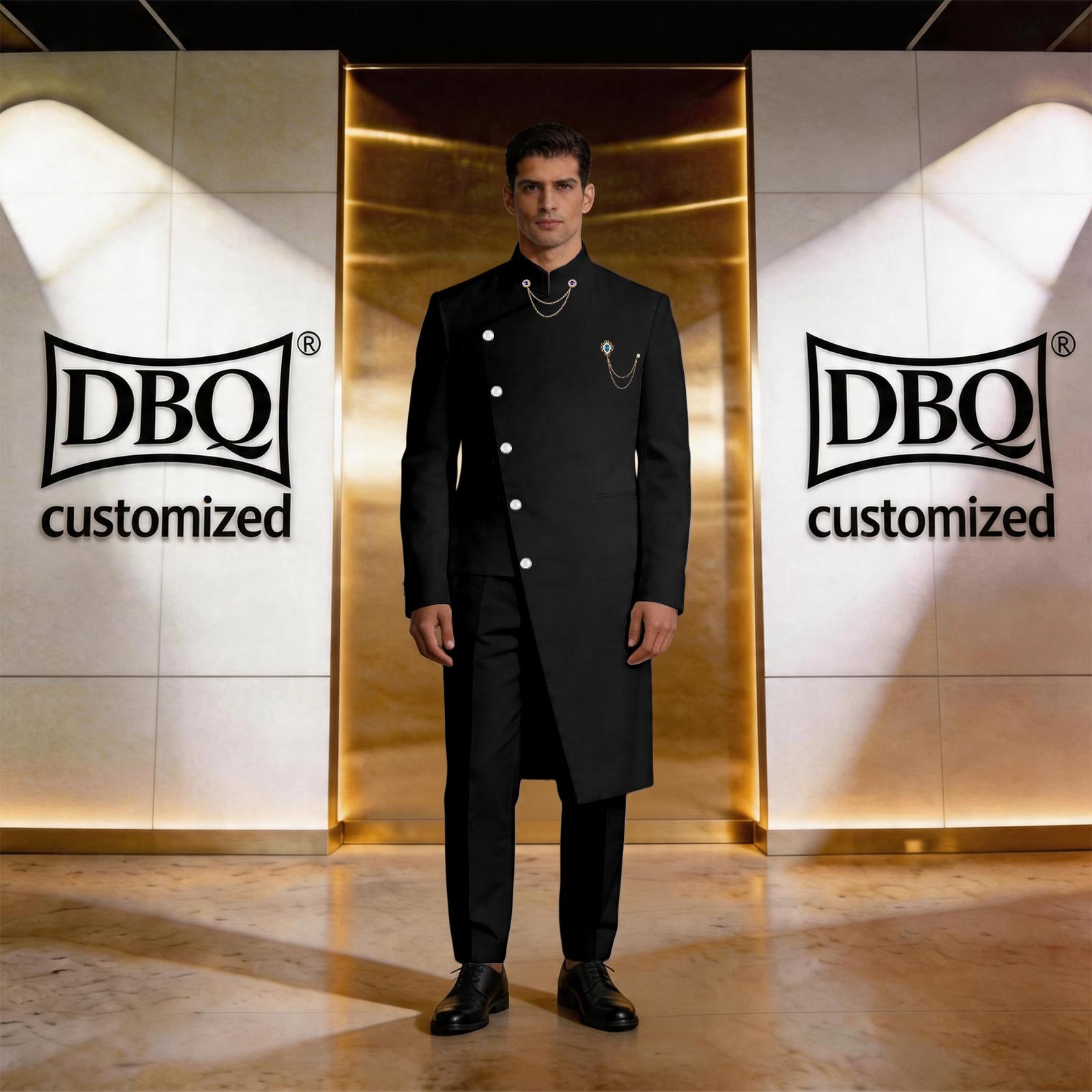 African Men’s Tailor Made Single Breast Long Jacket Pants 2 Pieces Business Set