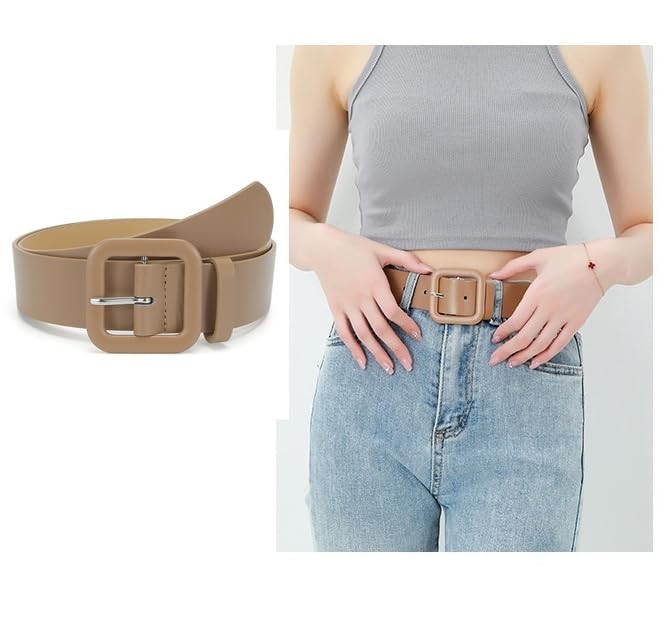 COTIM COYIN Women’s Wide Leather Belt with Square Buckle, High Waist Belts