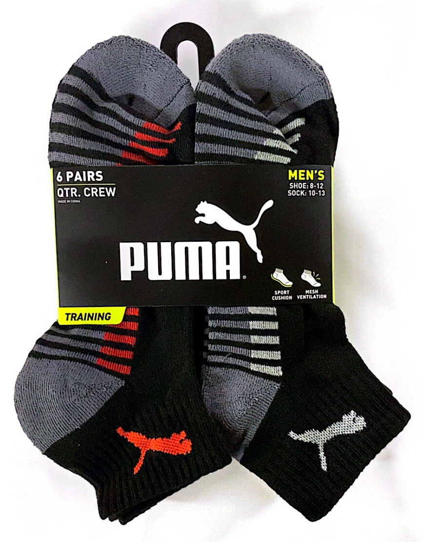 Puma 6pk Quarter Crew (ankle) Cushioned Multicolor Socks Large 10-13 Shoe 8-12