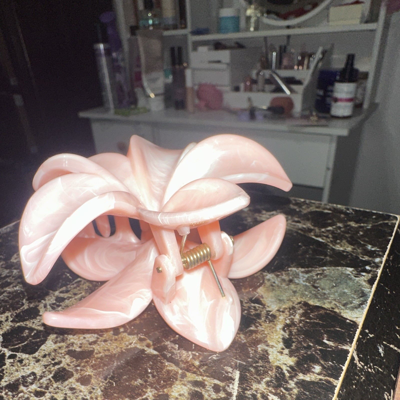Large Pink Flower Hair Claw Clip, Marbled Plastic Spring Hair Accessory