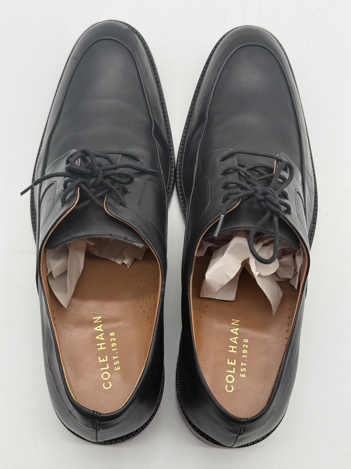 Cole Haan Grand OS Mens Black Leather Apron Toe Derby Dress Shoes Size 11.5 M