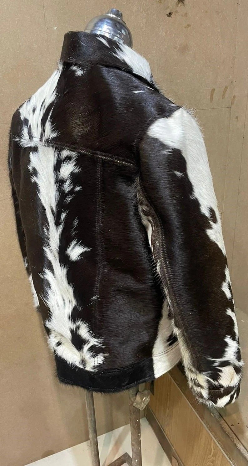 Men’s Genuine Cowhide Hair-On Leather Jacket -Natural Cow Skin Pattern Coat Gift