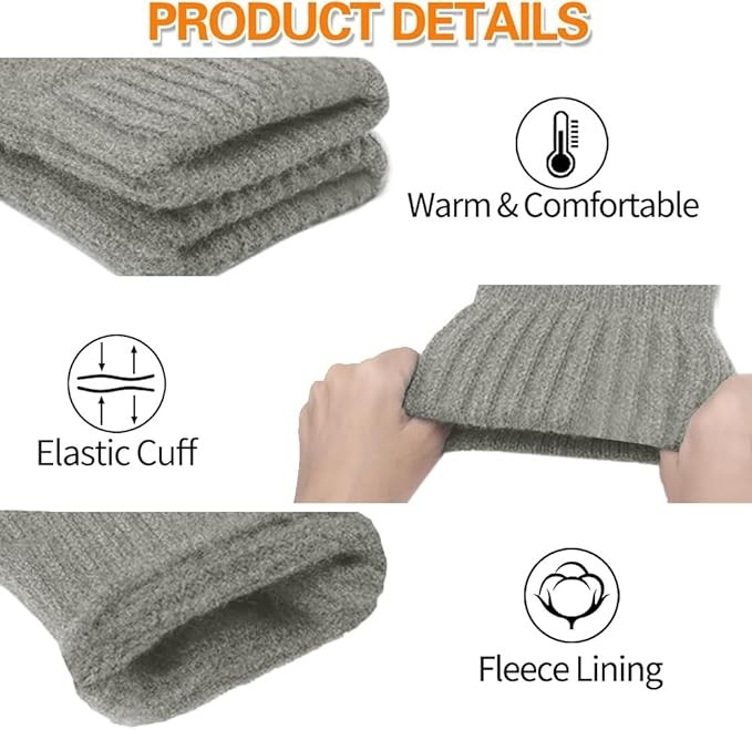 Winter Alpaca Wool Fingerless Gloves Thermal Men Knitted Half Finger Mitten
