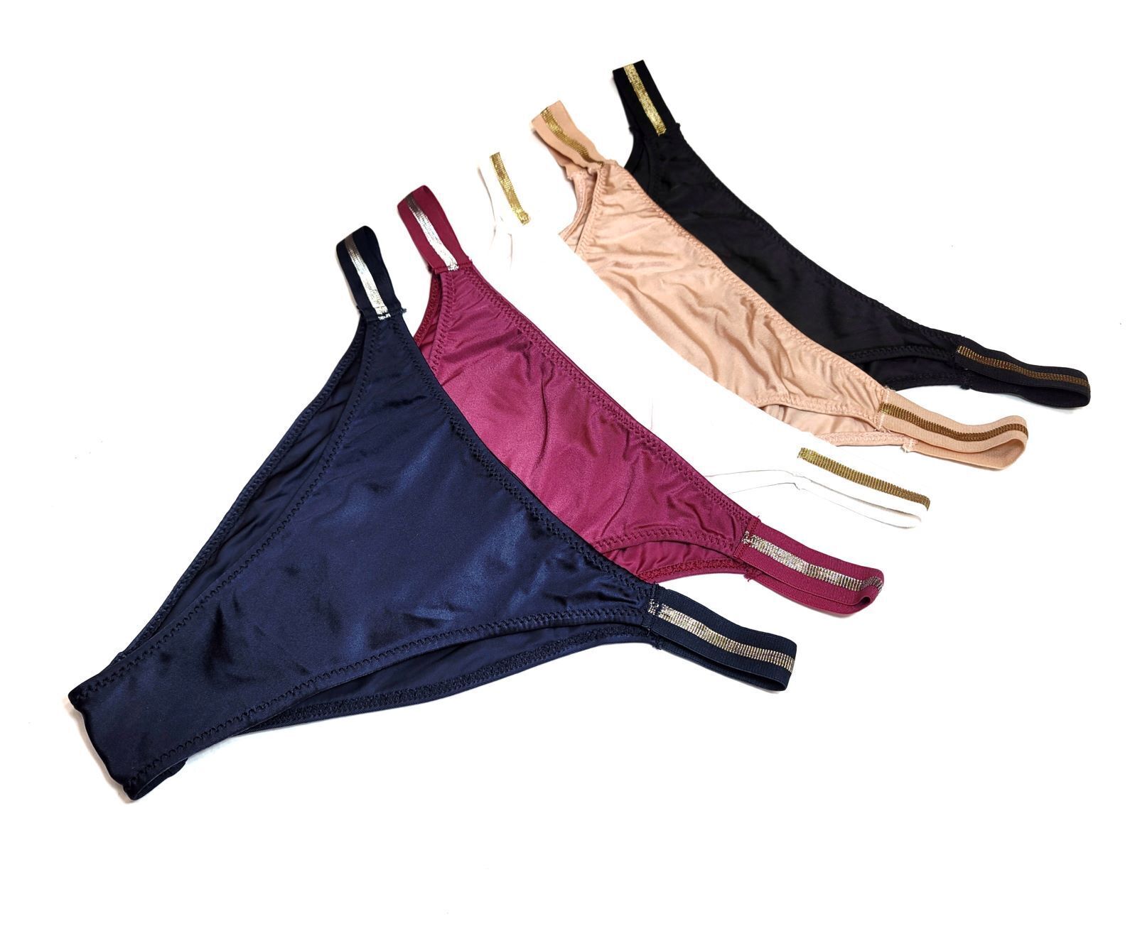 Pack Of 5 Women High Cut Satin Panties Thong Brief Brazilian Underwear Lingeries