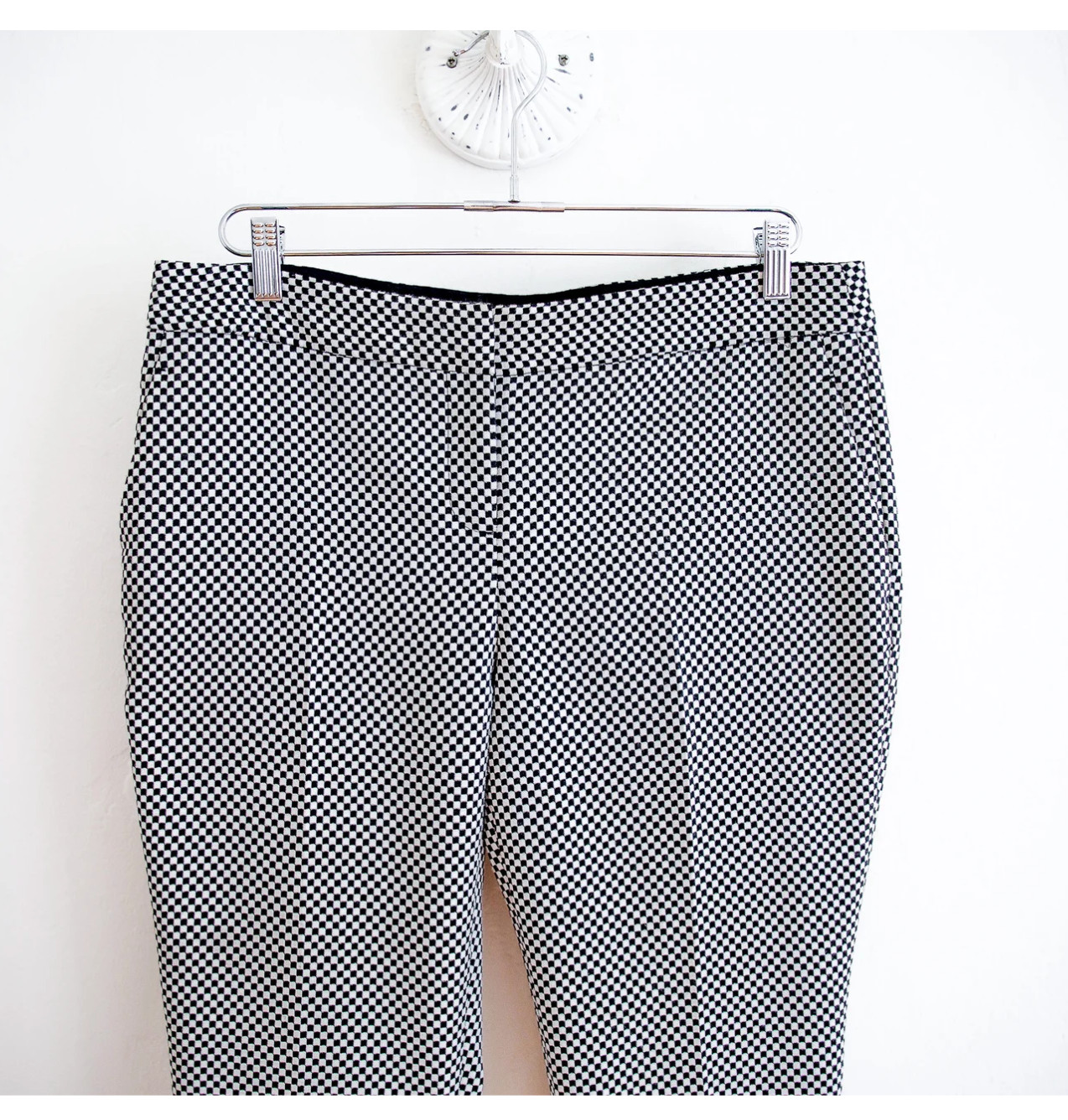 Vintage Mid Rise Black White Checkered Trousers Size 10 Office Tapered Pants