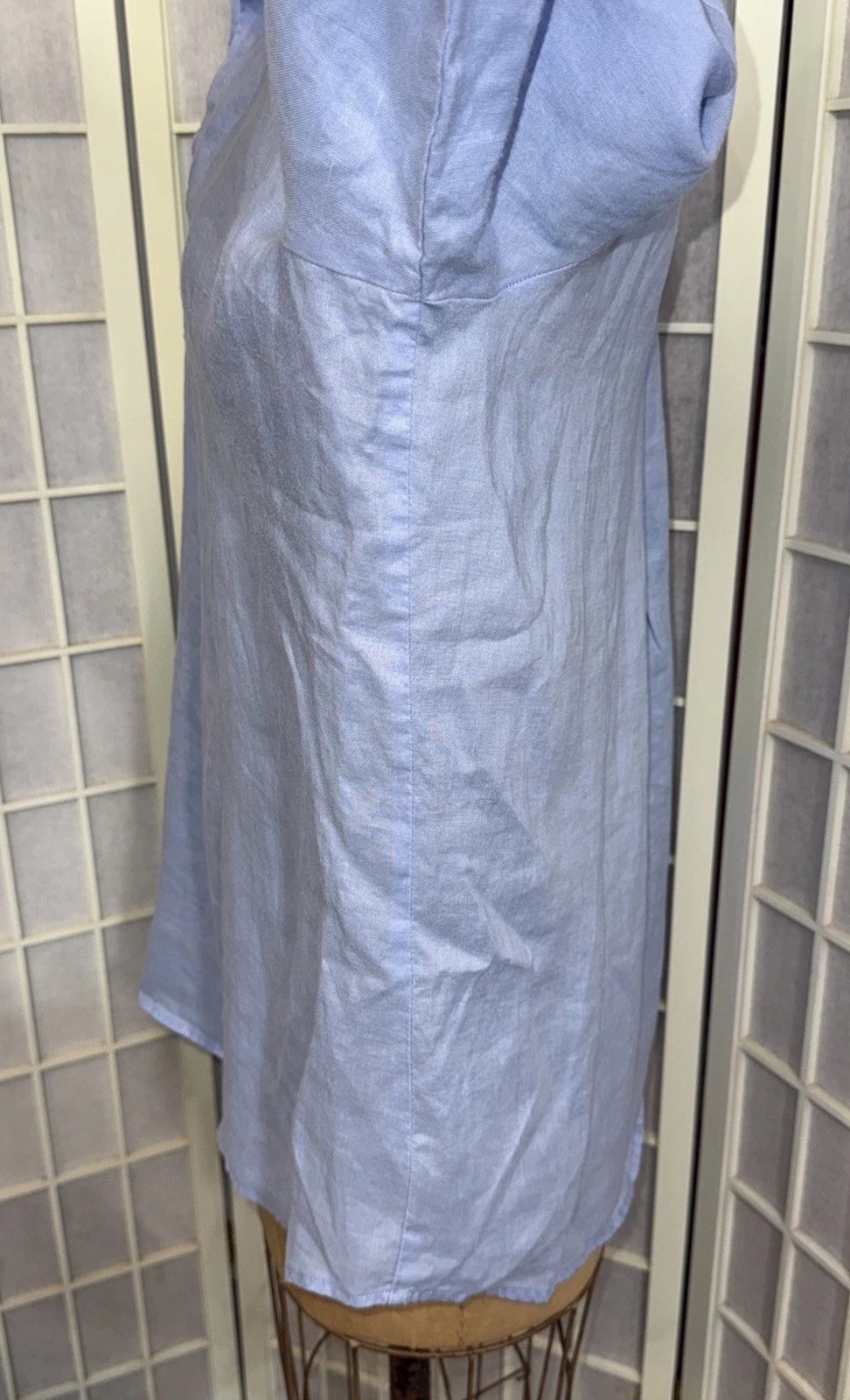 Go Fish Designer Luxury 100% Linen Blue Minimalist Casual Blouse Size Medium
