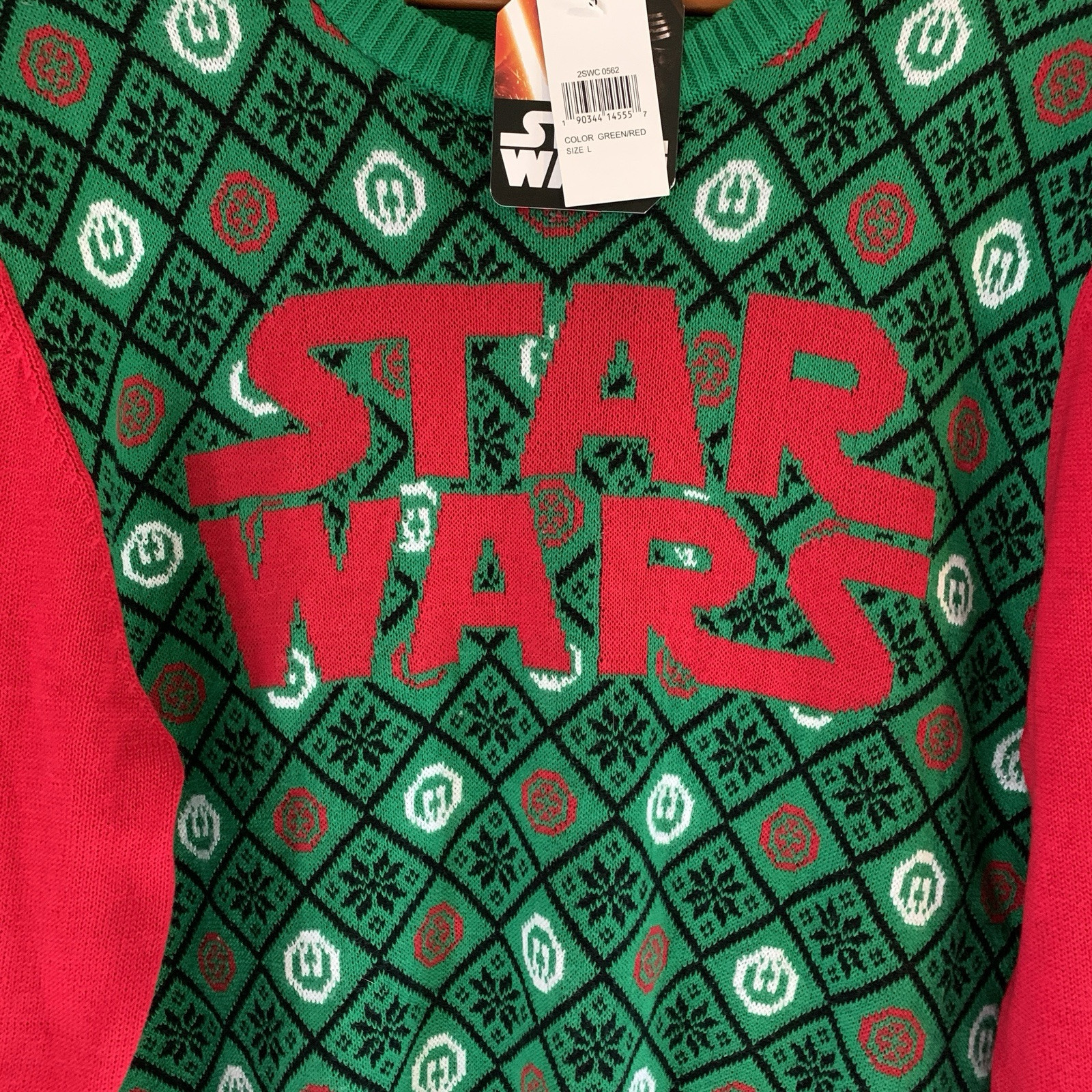 Star Wars Ugly Christmas Sweater Mens Large Crew Neck Green Red New