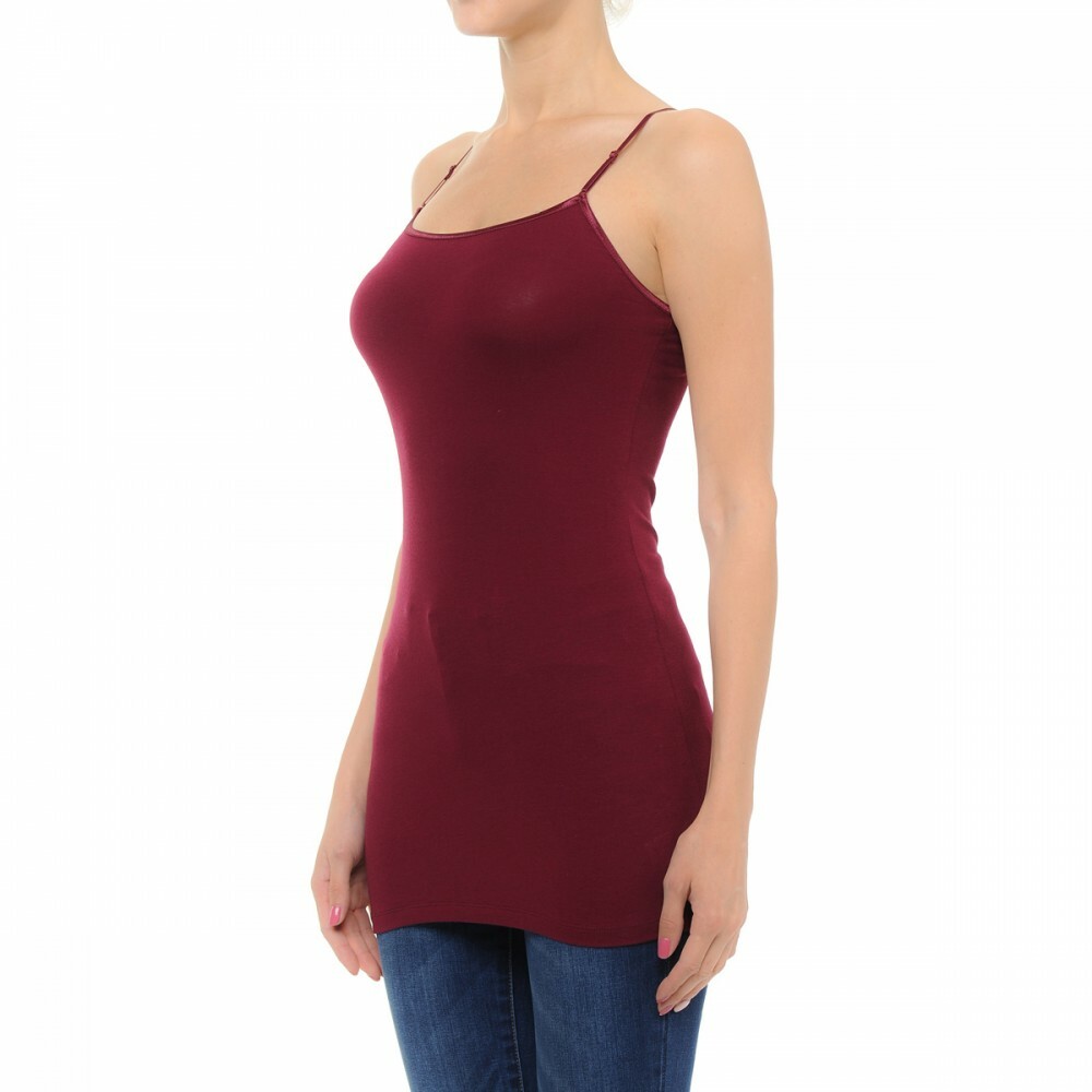 Plain Basic Long Tank Top Adjustable Spaghetti Strap Cotton Camisole Plus Size