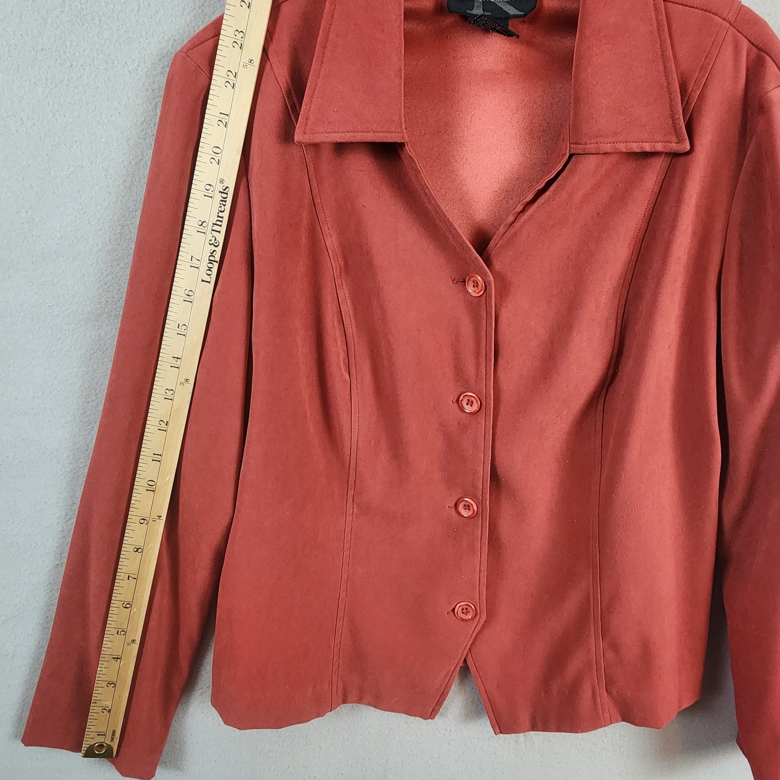 Requirements Button Front Blazer Women Medium Rust Brown Polyester Spandex