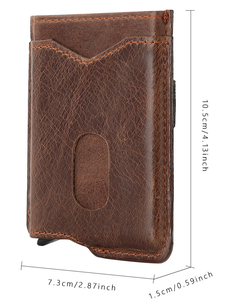 Genuine Leather Slim Minimalist Wallet for Men,RFID Aluminum Pop Up Card Holder