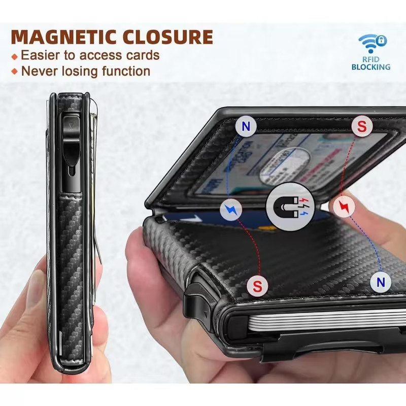 RFID, Blocking Pop Up Wallet, Carbon Fiber Bifold Money Clip, Card Holder