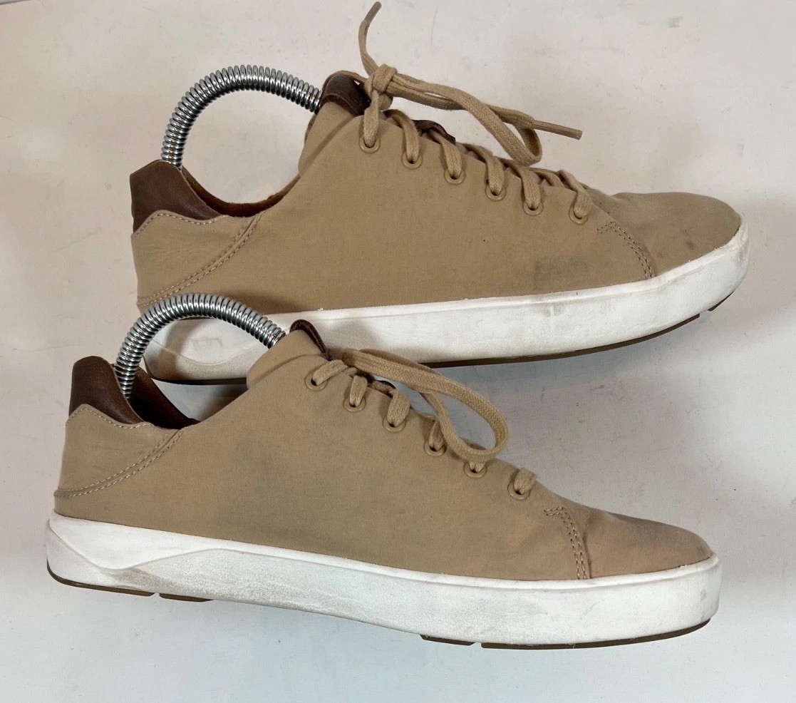 OluKai Lae’ahi Li Sneakers Mens Size 7 Tan Canvas Casual Comfort Lace Up Shoes