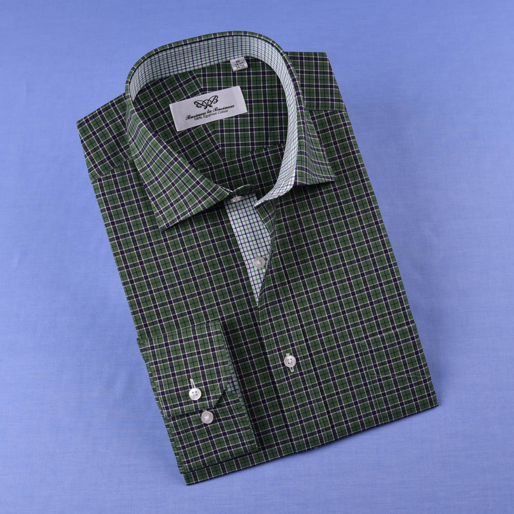 Dark Forest Green Checkered Dress Shirt Men’s Formal Business Sexy Polo Design