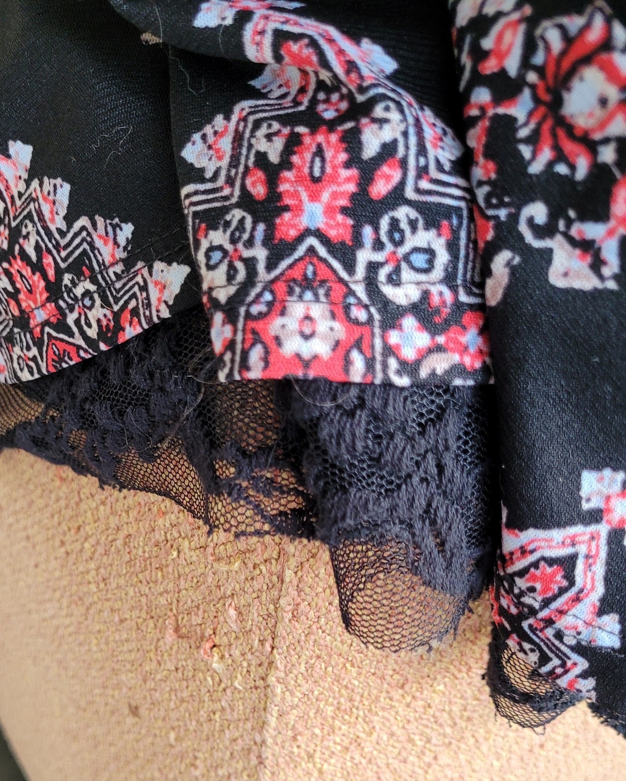 Women’s Style & Co Black Multicolored Lace Trim Stretch Top Blouse Size XL