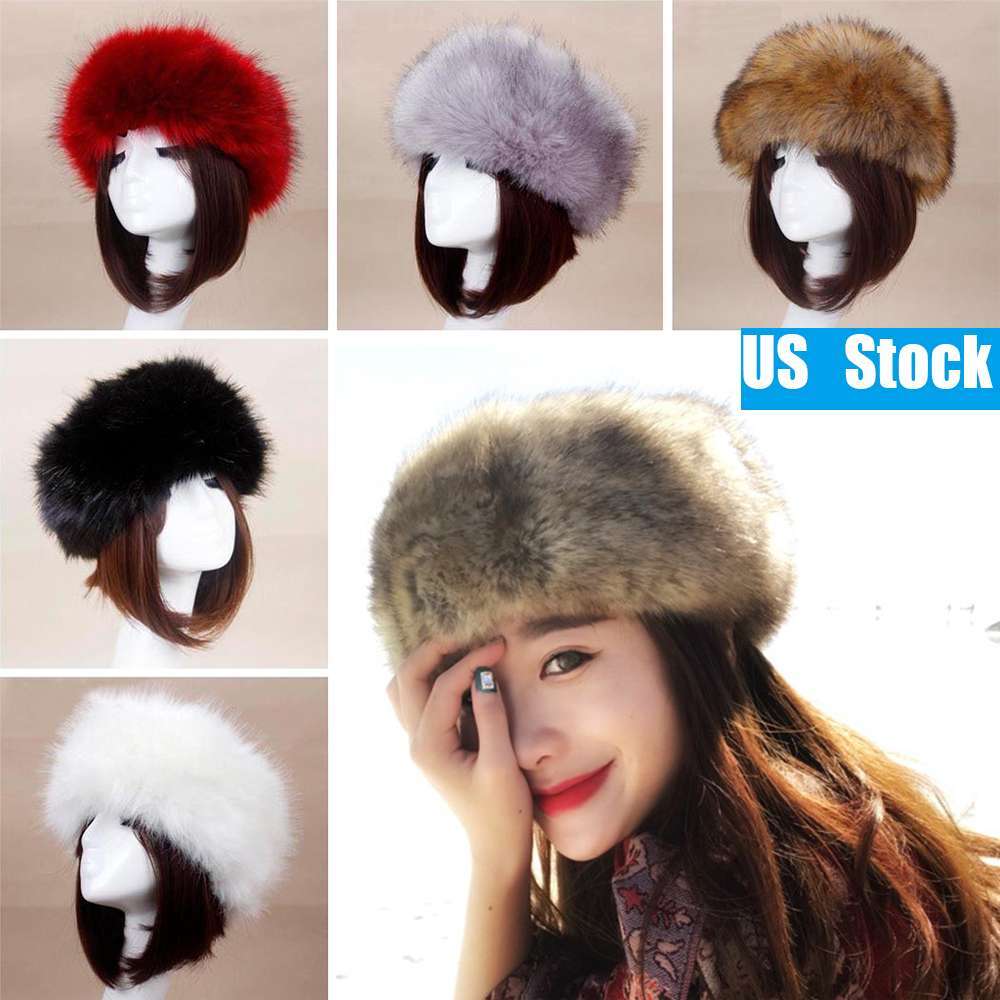 Women Thick Faux Fur Headband Hat Ear Winter Russian Fluffy Warm Snow Ski Cap