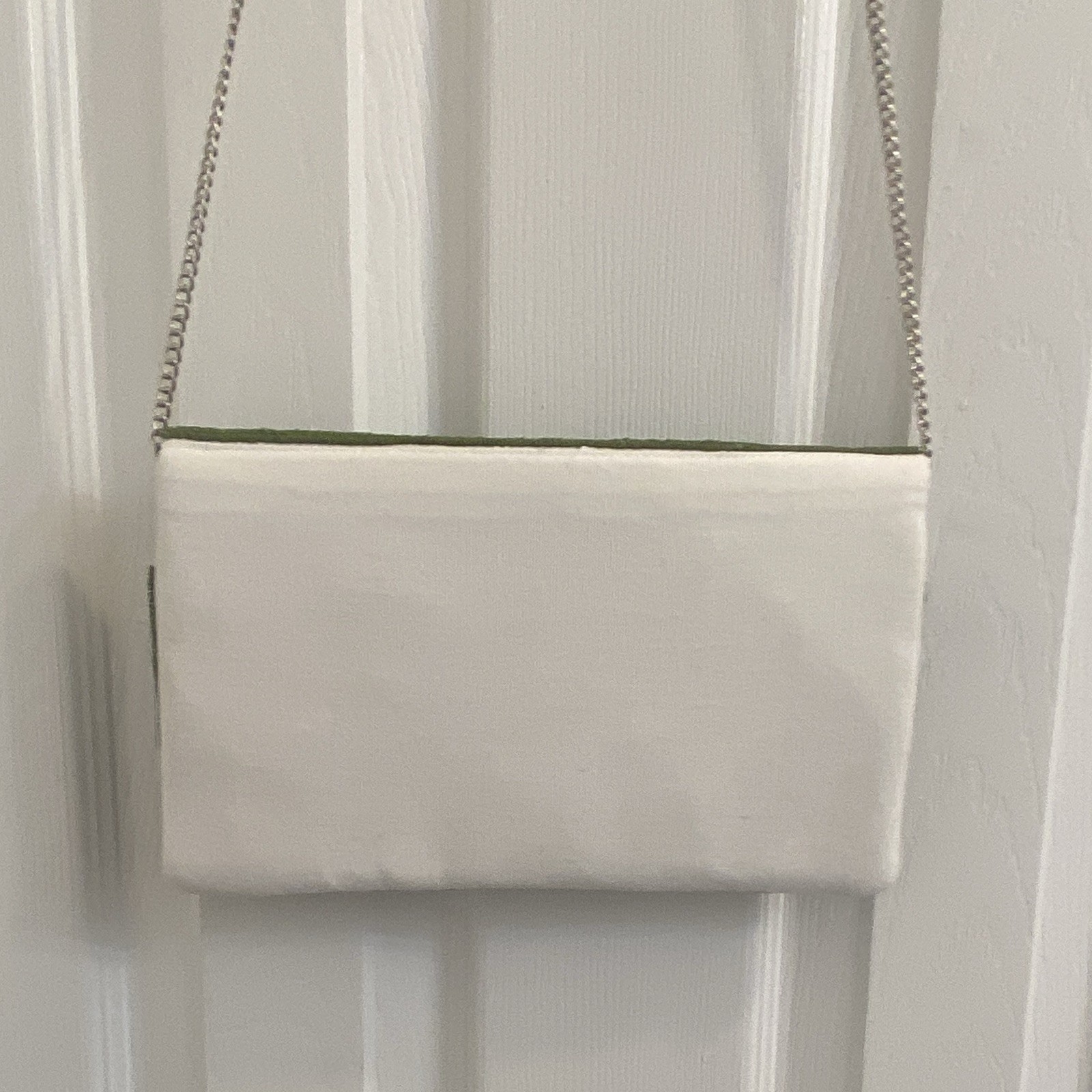 Beaded Embroidered Pug Dog “YAP” Shoulder Bag Green/White Silver Chain Strap