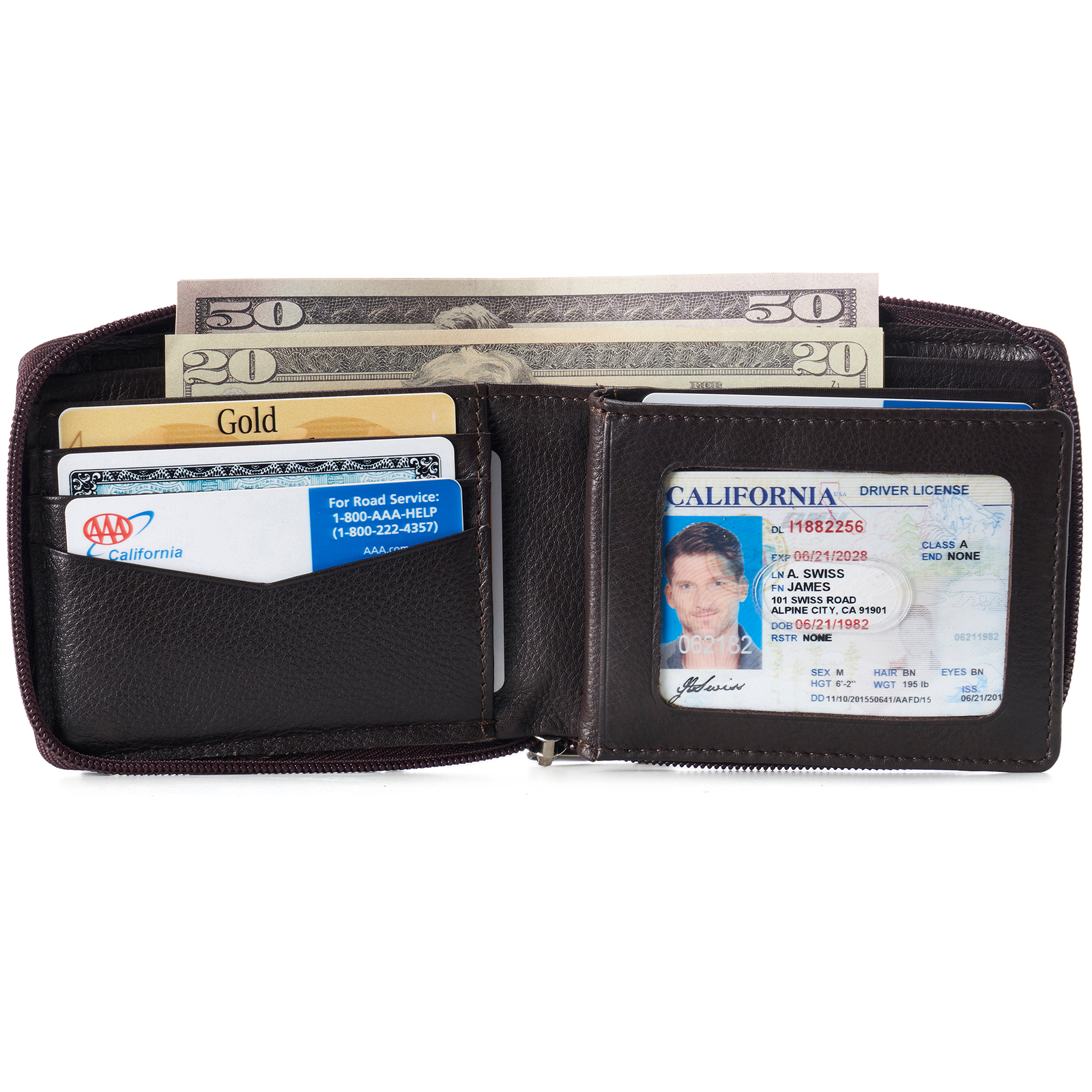Alpine Swiss Logan Zipper Bifold Wallet | All-Around Zip Closure | 13 Card