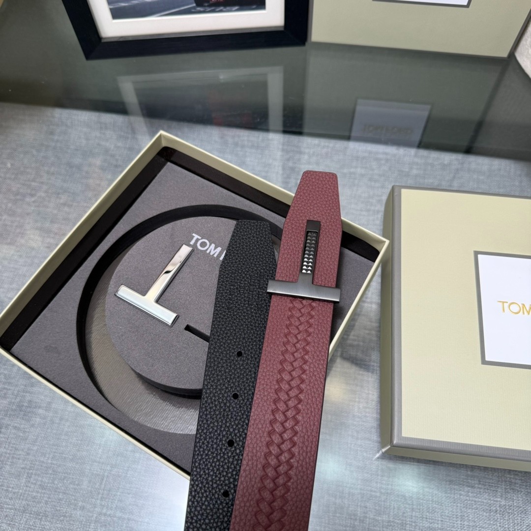 Tom Ford Handmade Double-Buckle Reversible Belt Black/Red 3.8cm/1.50″