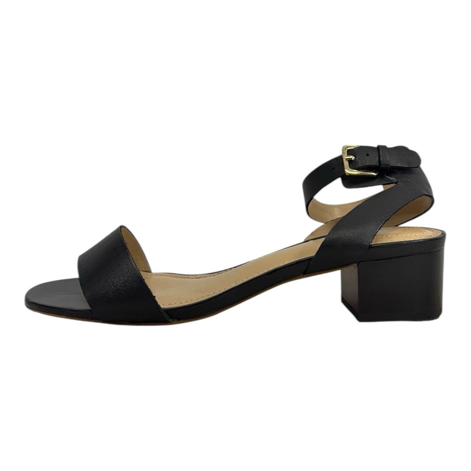 LANDS END Womens 7D 7 D Essential Leather Sandals Ankle Strap Minimalist BLACK